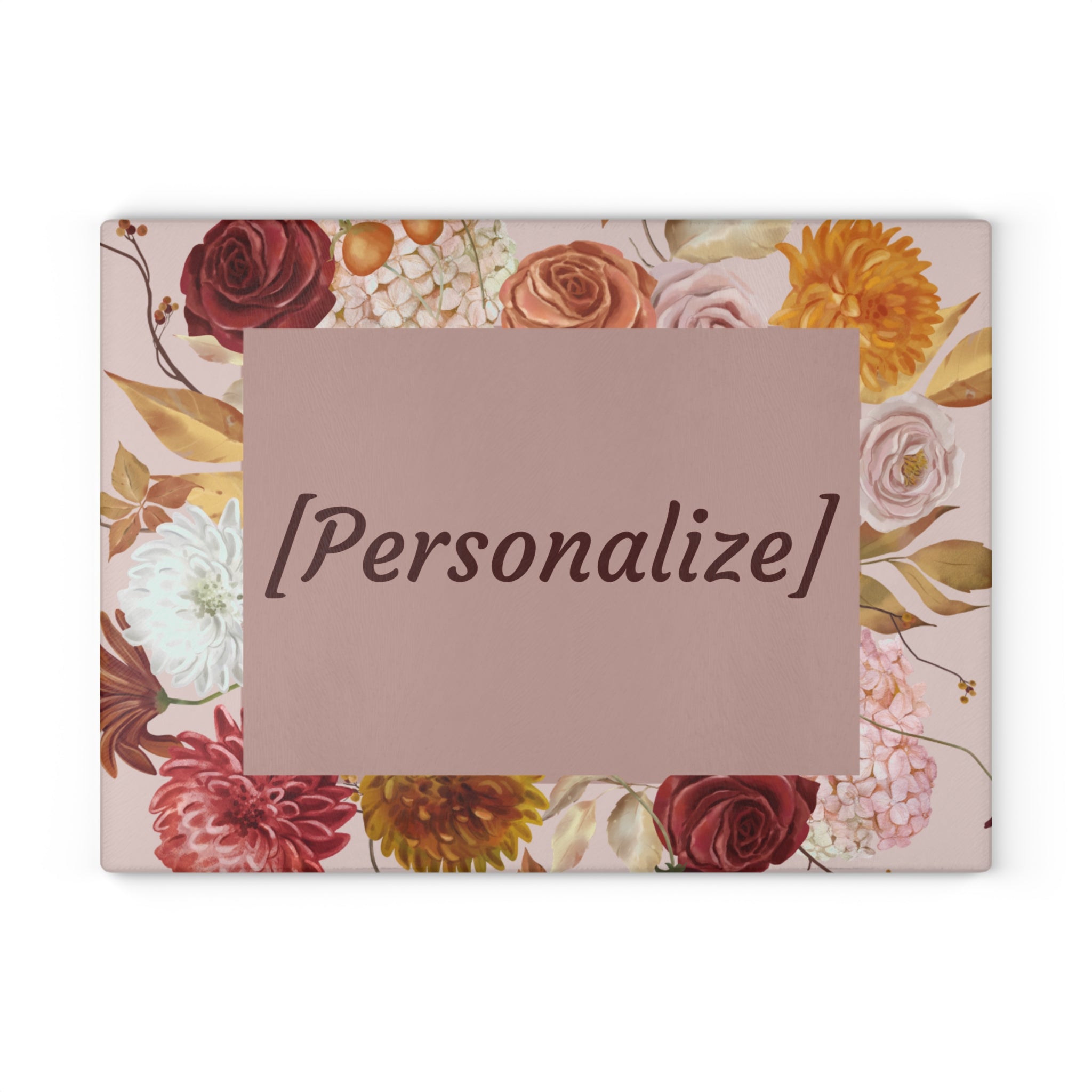 Glass Cutting Board | Custom Name in Floral Frame Kitchen Decor