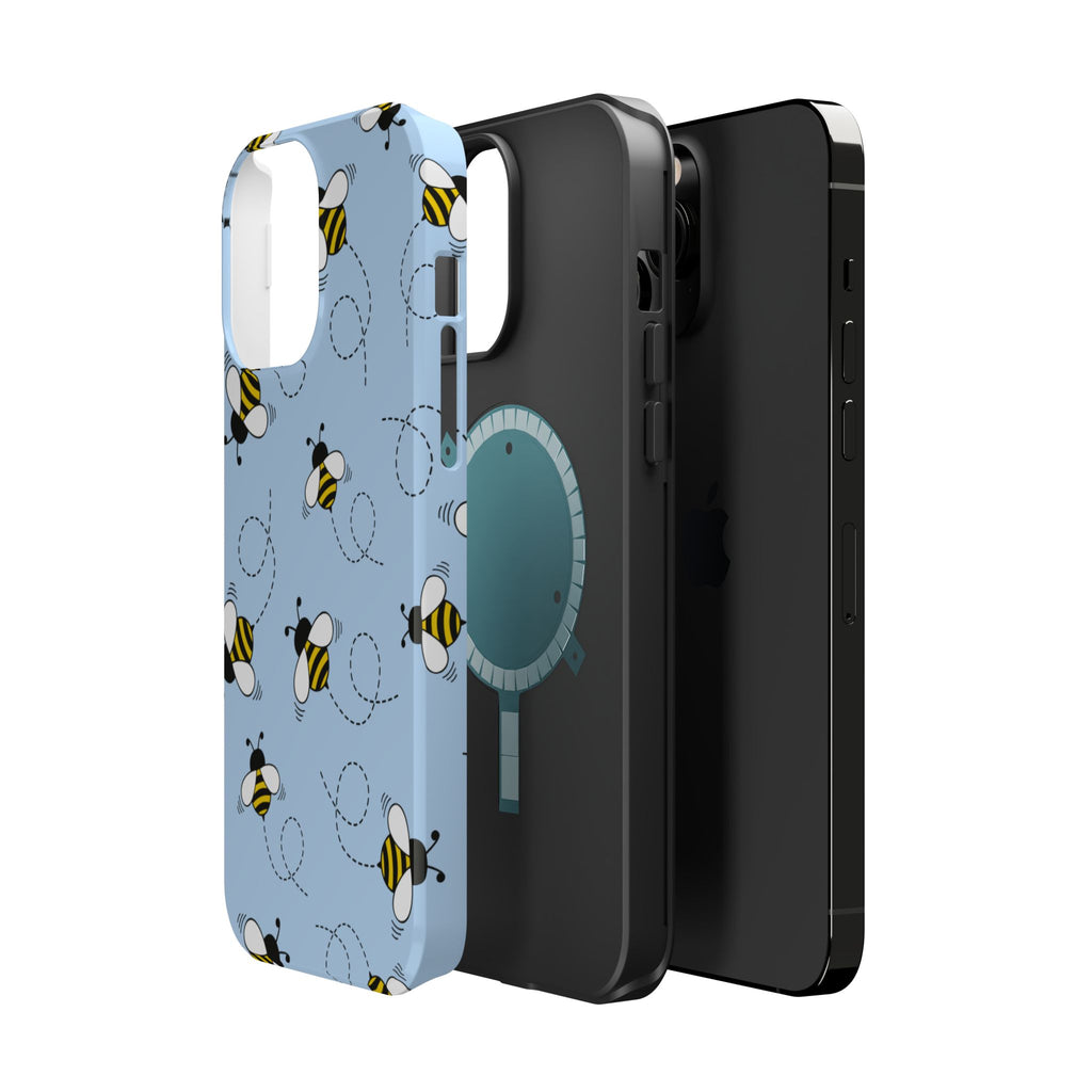Phone Case | Sky Blue Bee Pattern Magnetic Impact-Resistant Phone Case