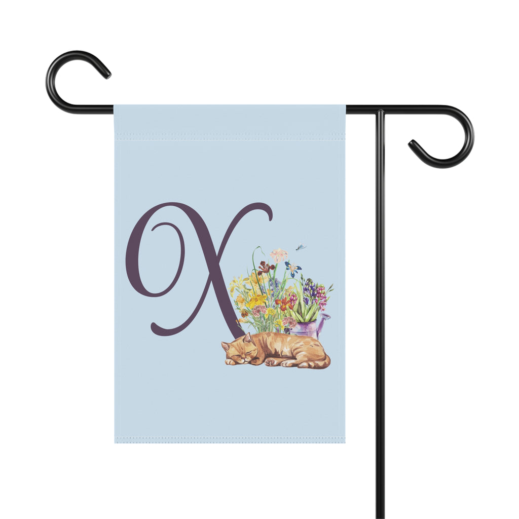 Home & Garden Banner | 'X' Monogram Flower Garden & Sleeping Cat Flag