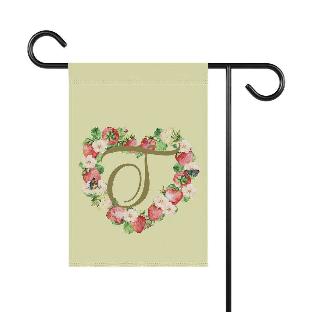 Home & Garden Banner | 'T' Monogram Strawberry Heart Flag