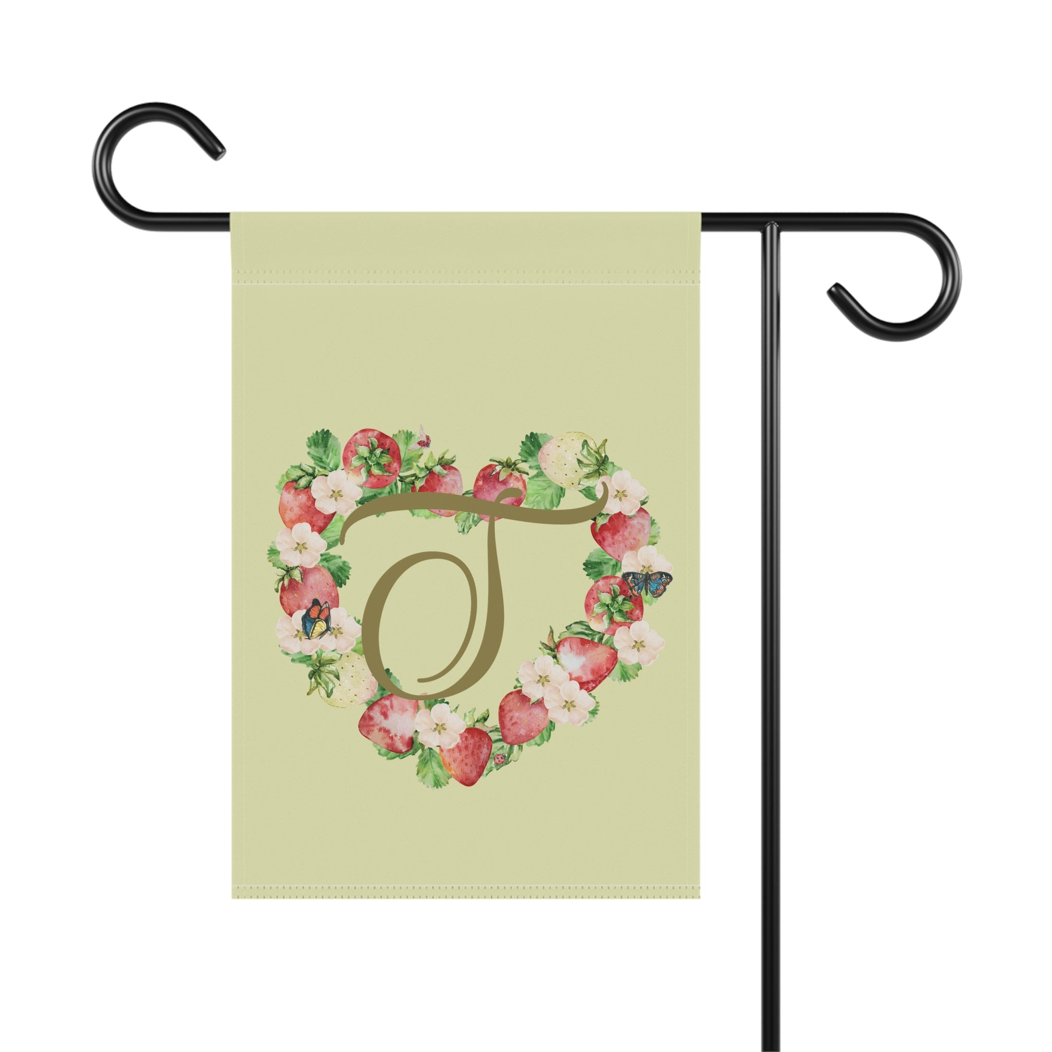 Home & Garden Banner | 'T' Monogram Strawberry Heart Flag