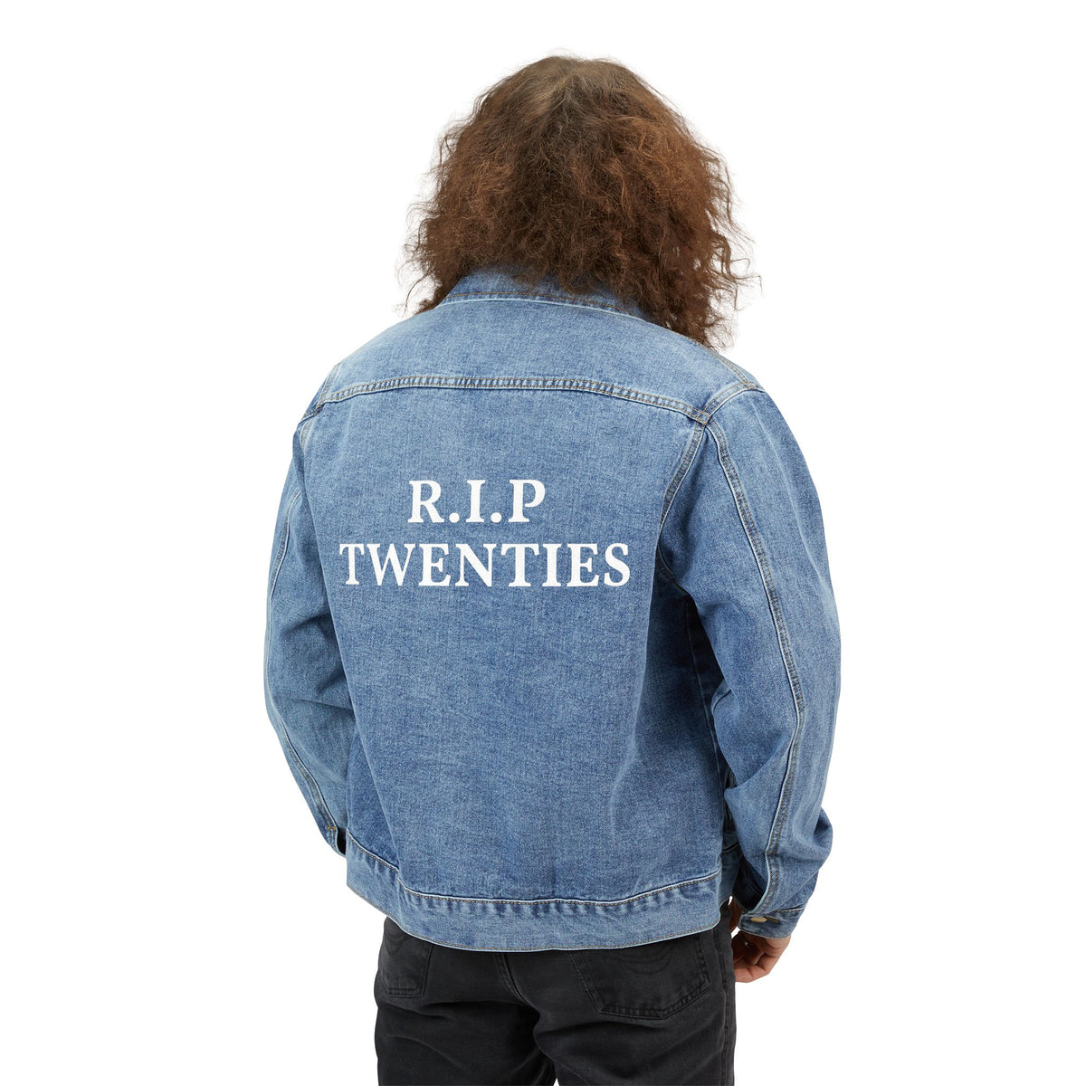 Men's Denim Jacket with Customizable White Script