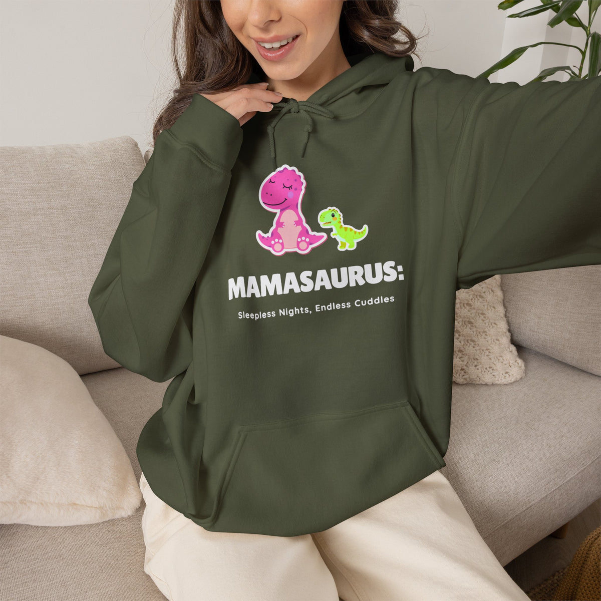 Pink Mama Dino with Baby Hoodie