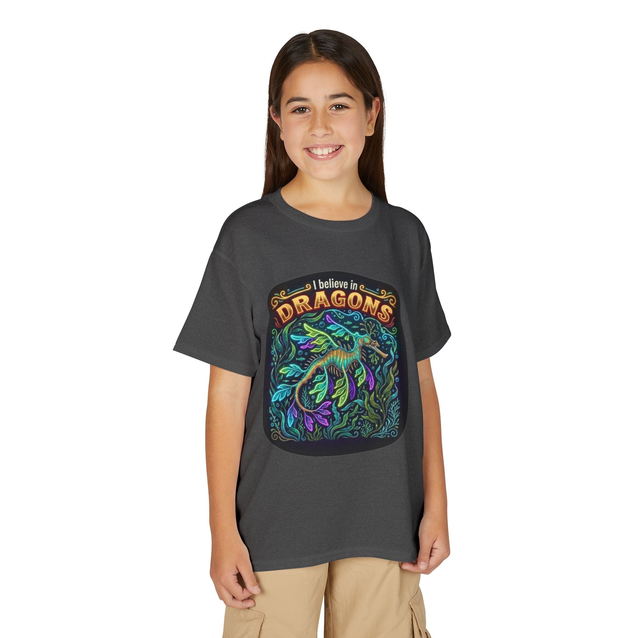 T-Shirt | 'I Believe in Dragons' Colorful Dragon Graphic Youth Tee