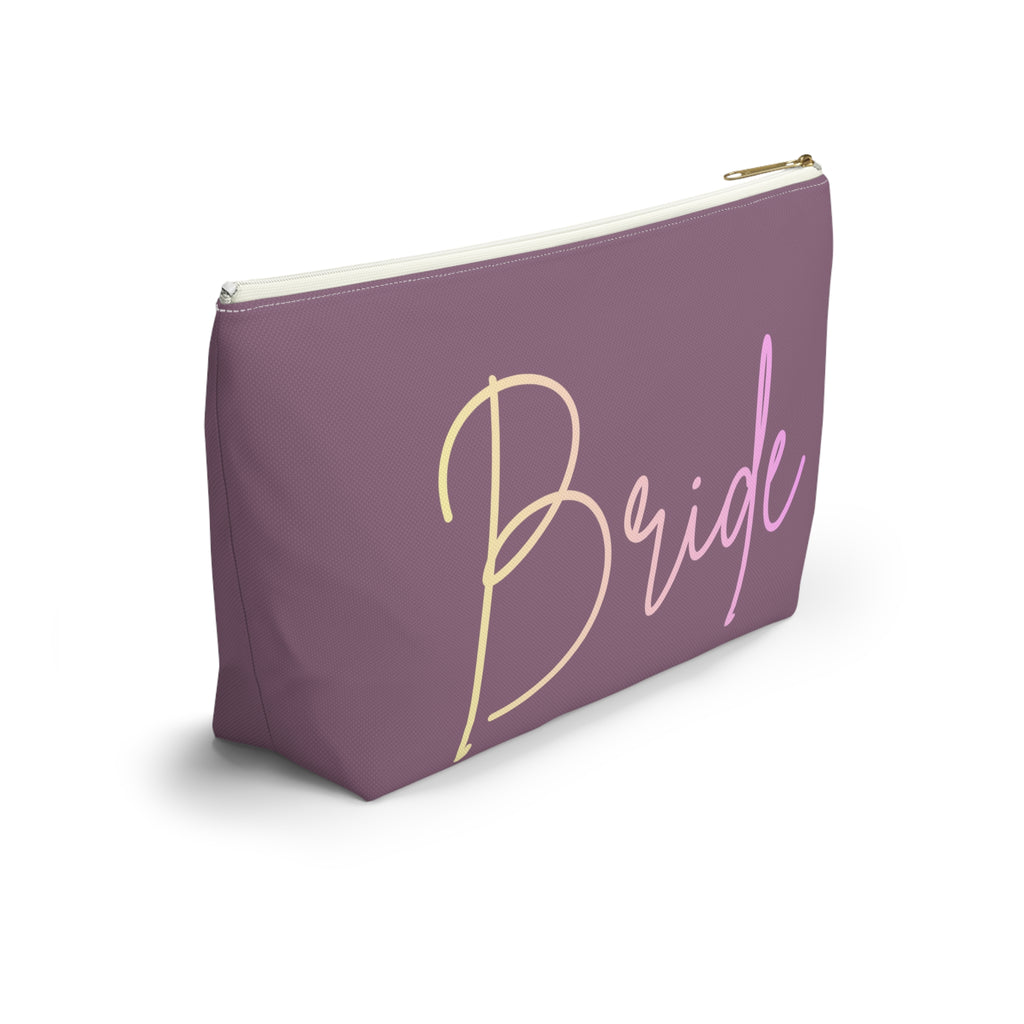 T Bottom Accessory Pouch | 'Bride' Script Muted Mauve and Pastel Cosmetic Bag