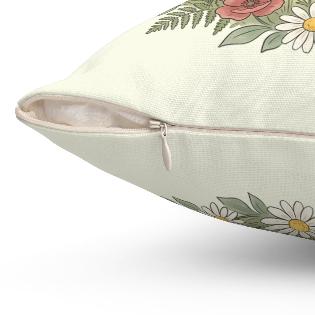 Throw Pillow | Cozy Thatched Cottage with Wildflowers