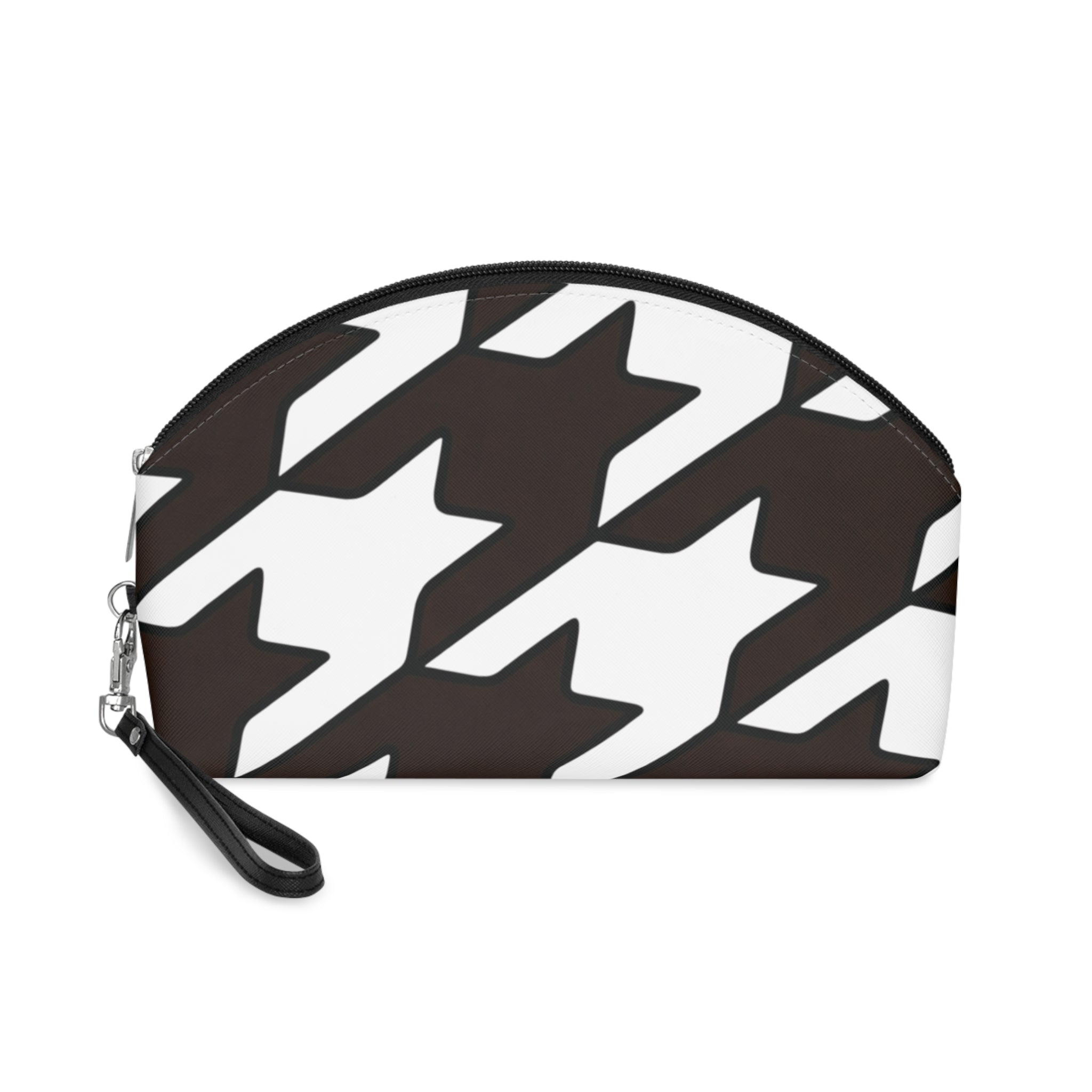 Cosmetic Pouch | Black & White Houndstooth Makeup Bag with Wrist Strap