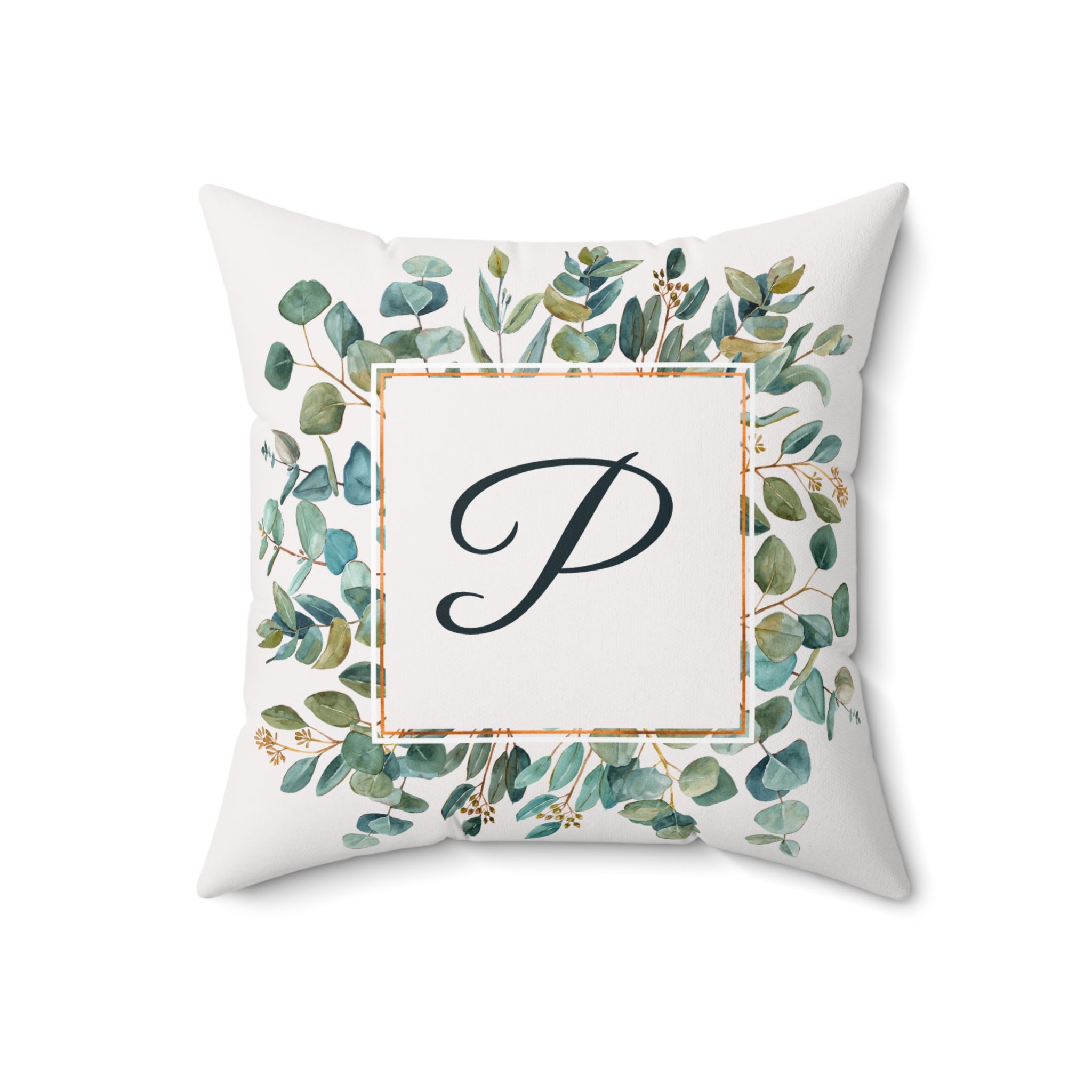 Throw Pillow | Customizable Monogram Botanical Wreath Square Pillow
