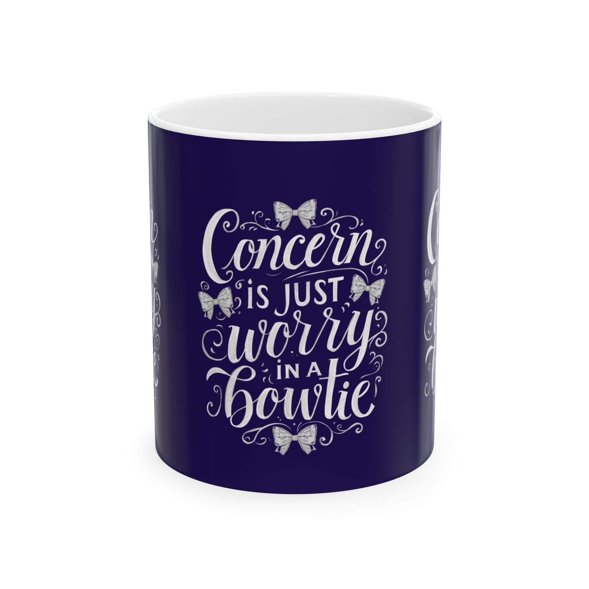 Coffee Mug | Navy Background 'Concern is Just Worry in a Bowtie'