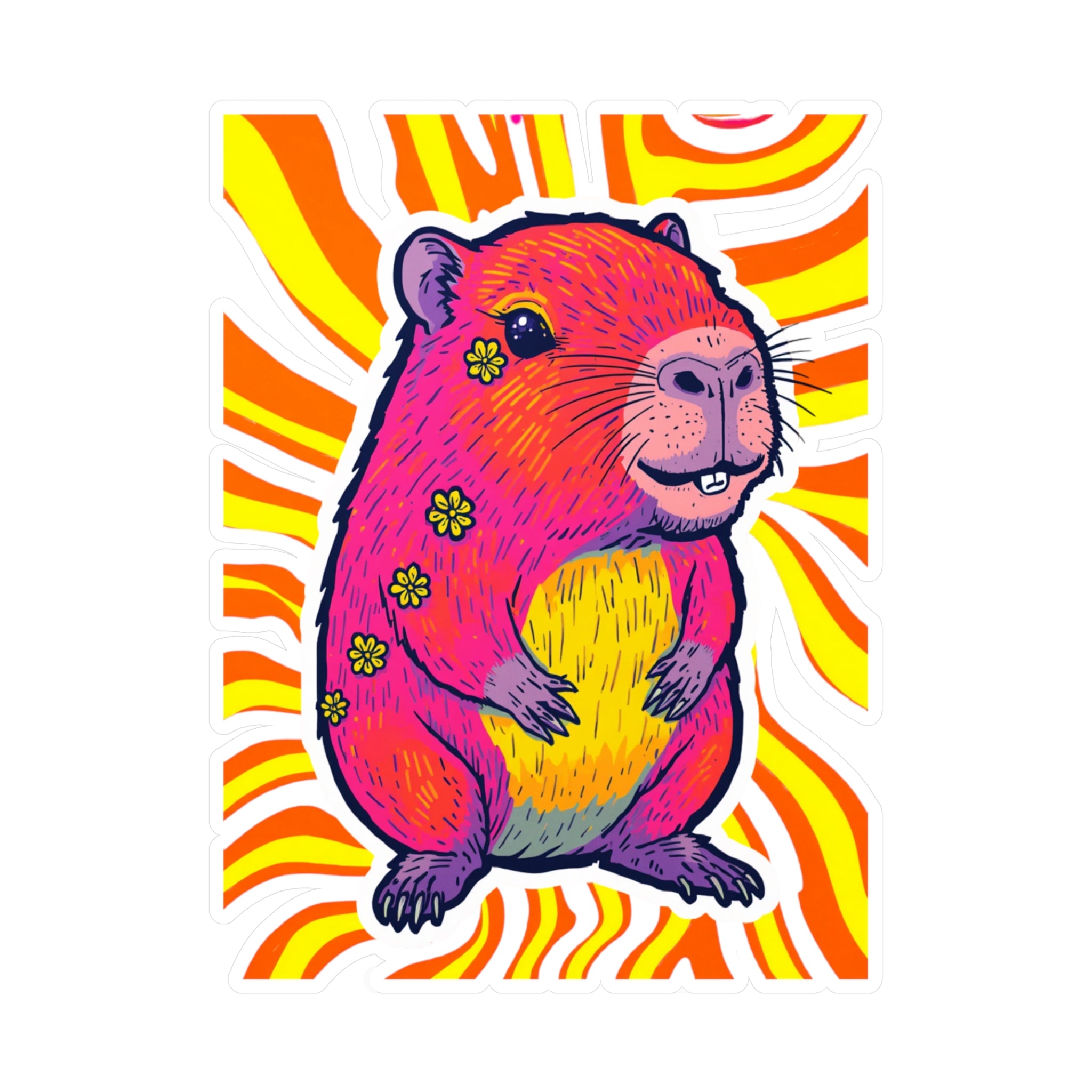Vinyl Decal | Bright Retro Swirl Psychedelic Flower Guinea Pig Kiss-Cut Sticker