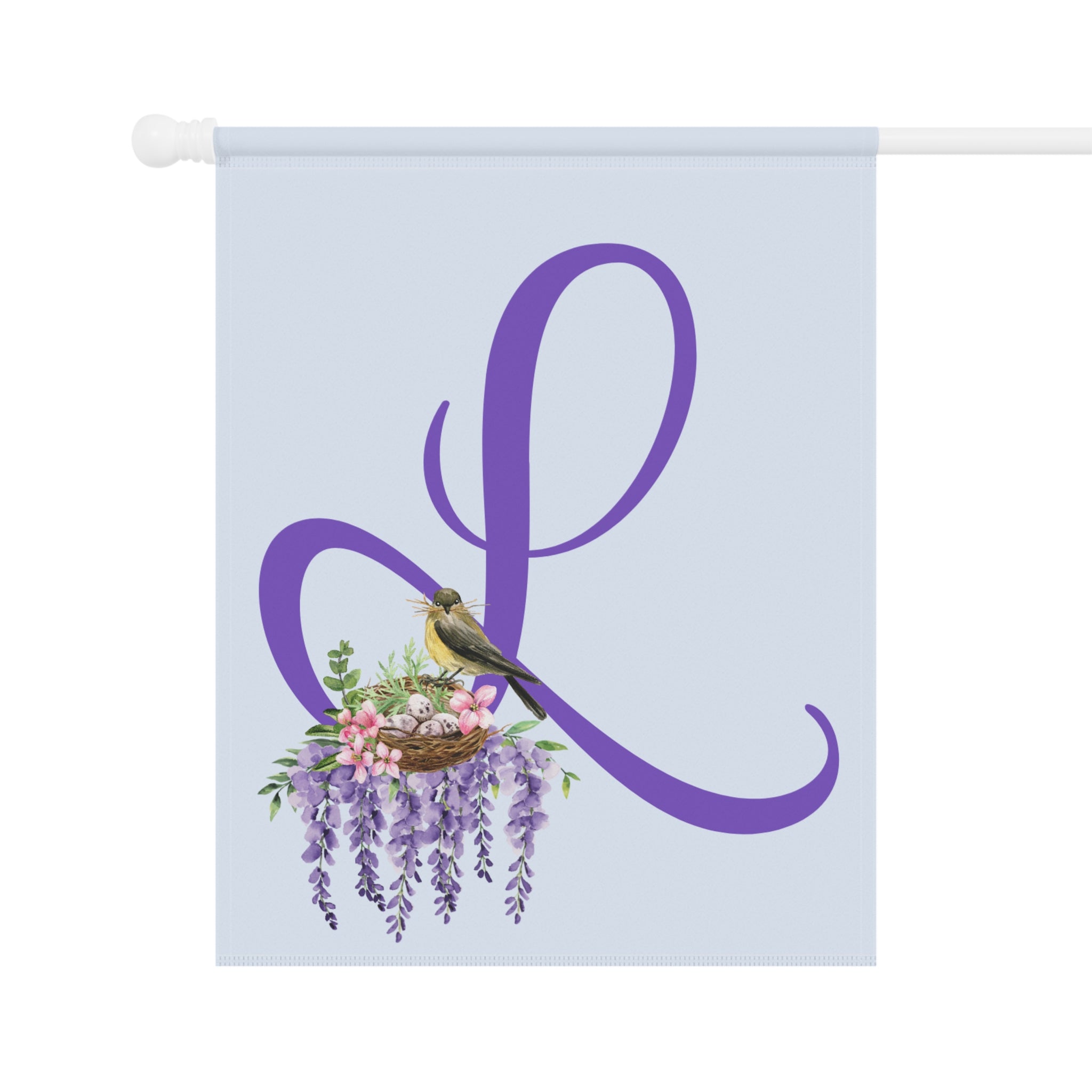 Home & Garden Banner | 'L' Monogram Wreath & Bird's Nest Floral Flag