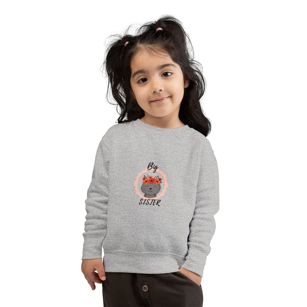 Sweatshirt | Gray Cat with Flower Crown "Big Sister" Toddler Sweatshirt