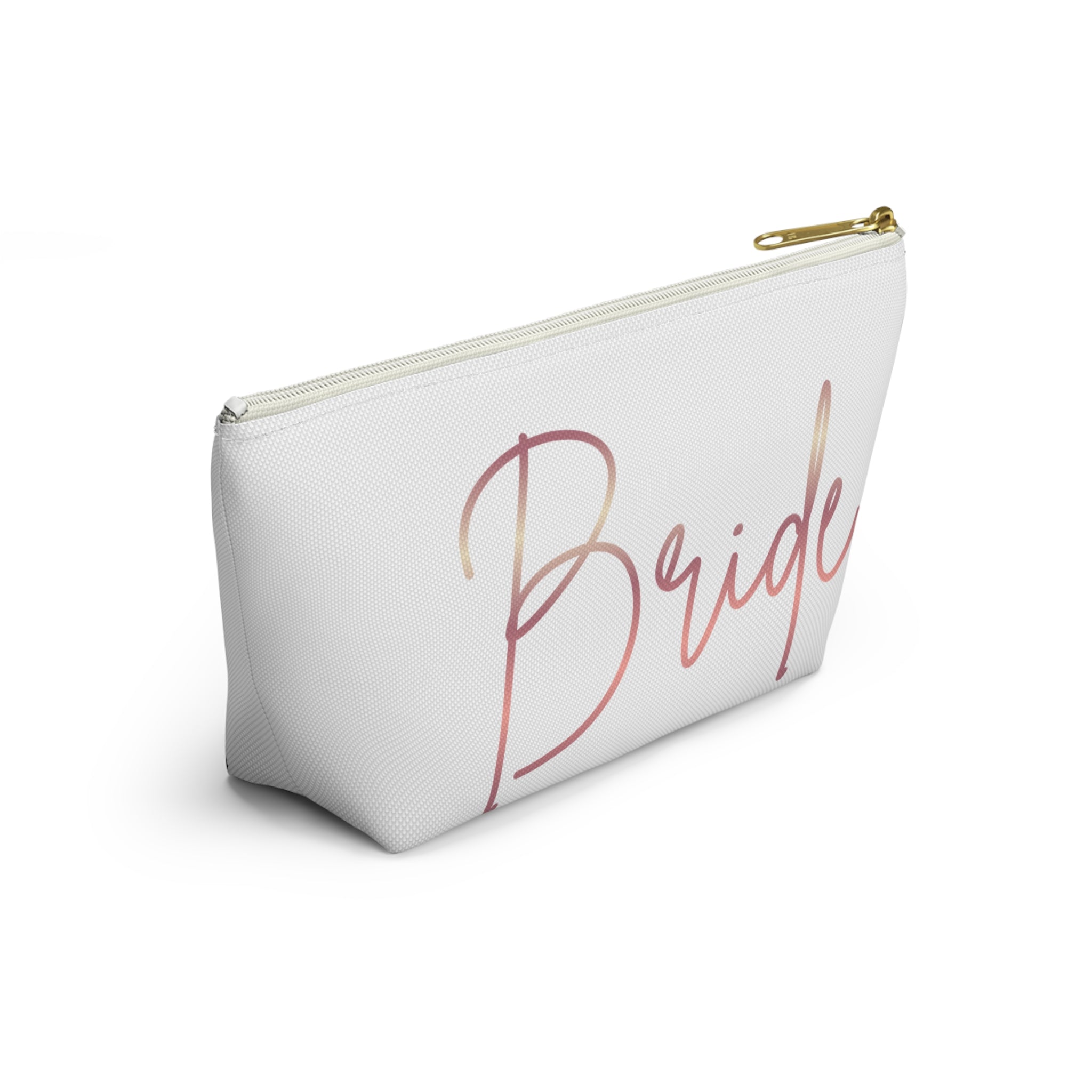 T Bottom Accessory Pouch | 'Bride' Script in Rose Gold Cosmetic Bag
