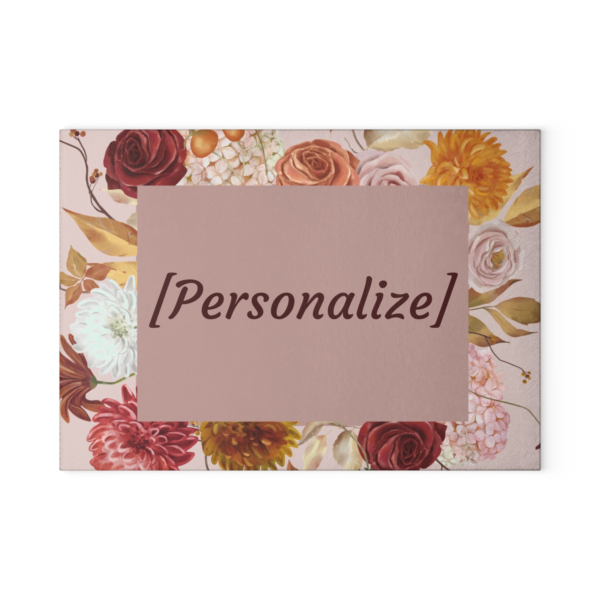 Glass Cutting Board | Custom Name in Floral Frame Kitchen Decor