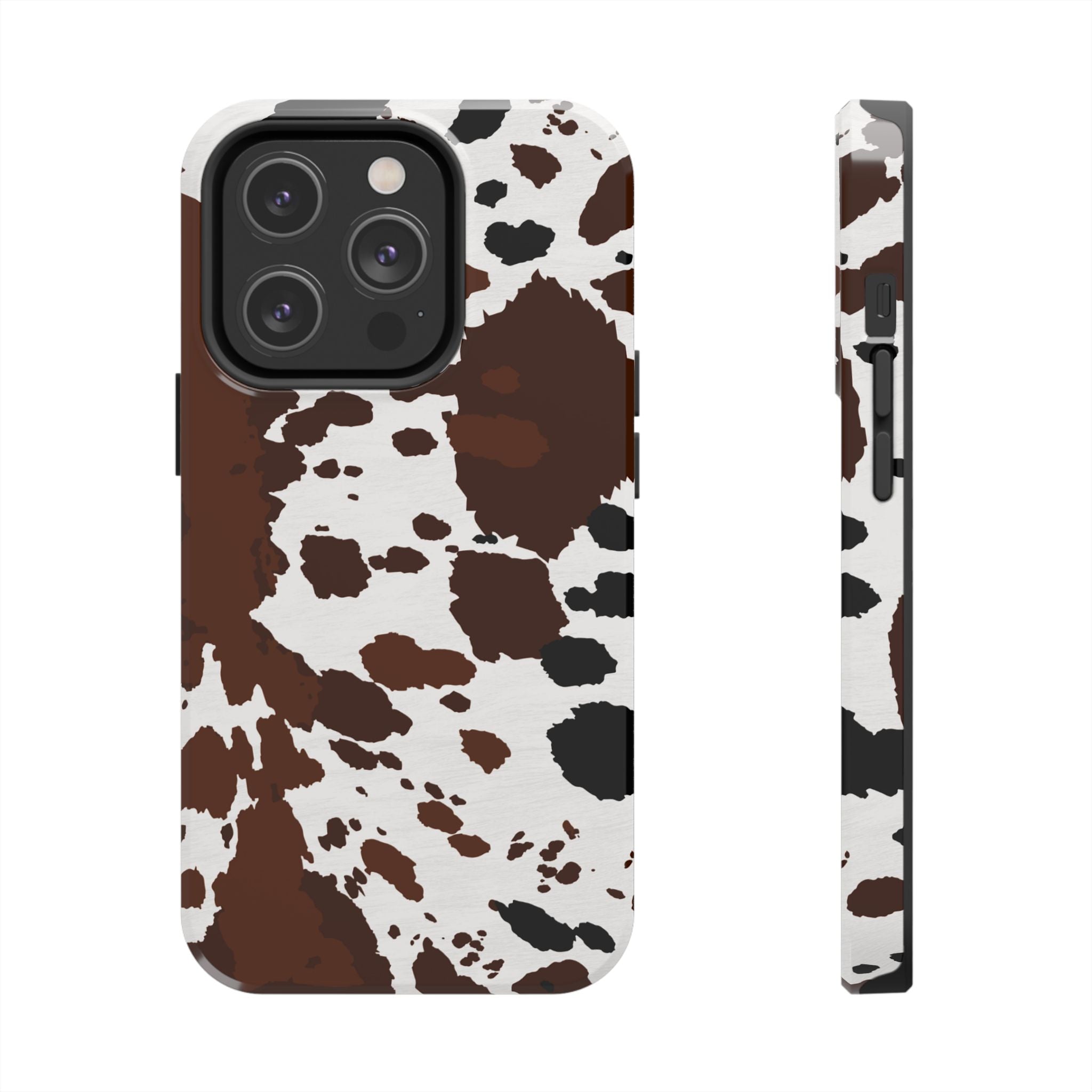 Phone Case | Brown & White Cowhide Pattern Tough Protective Cover