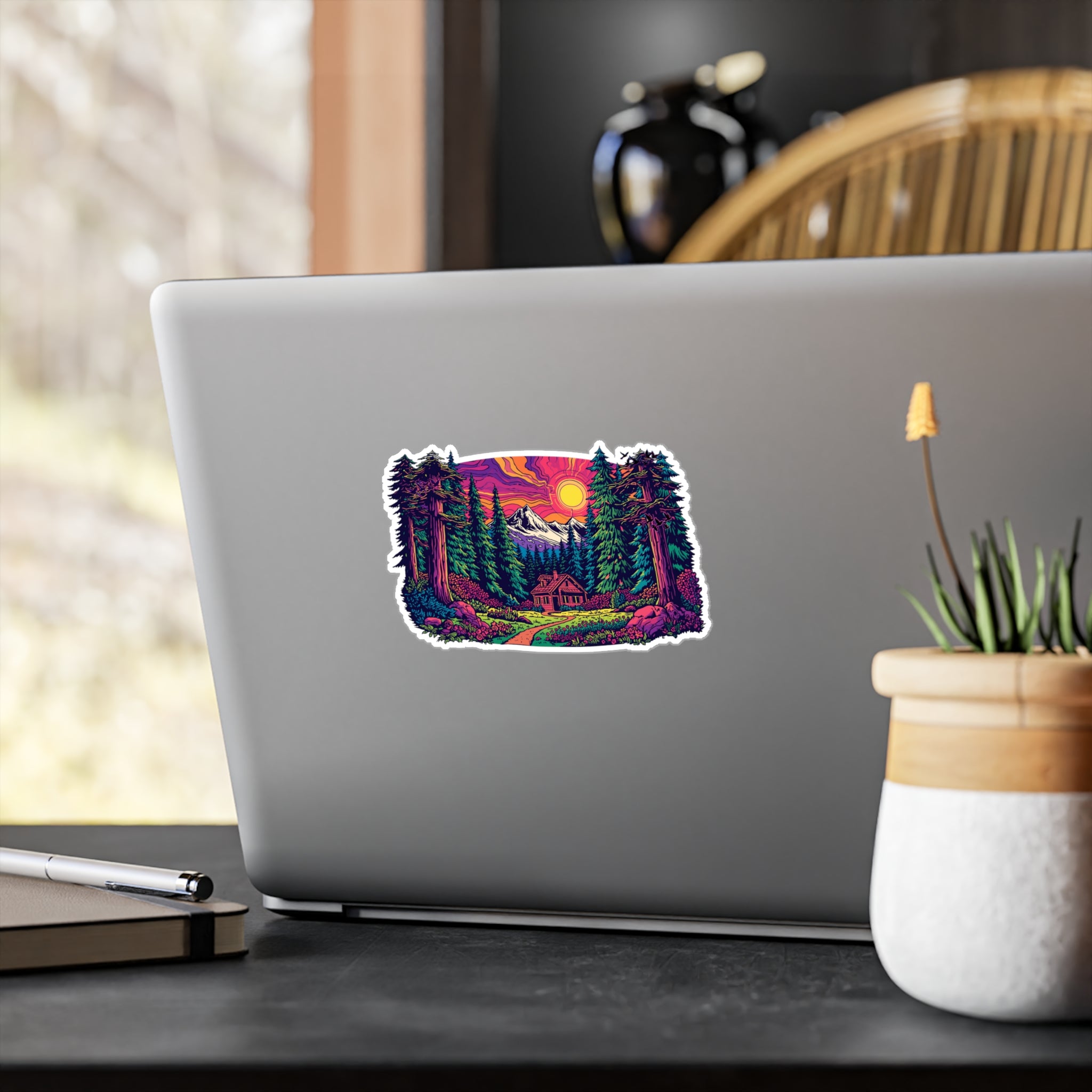 Vinyl Decal | Sunset Forest Cabin Sticker