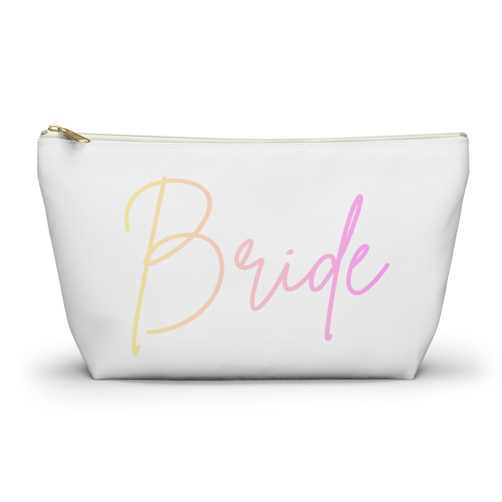 T Bottom Accessory Pouch | 'Bride' Script Pastels | Bridal Party Cosmetic Bag