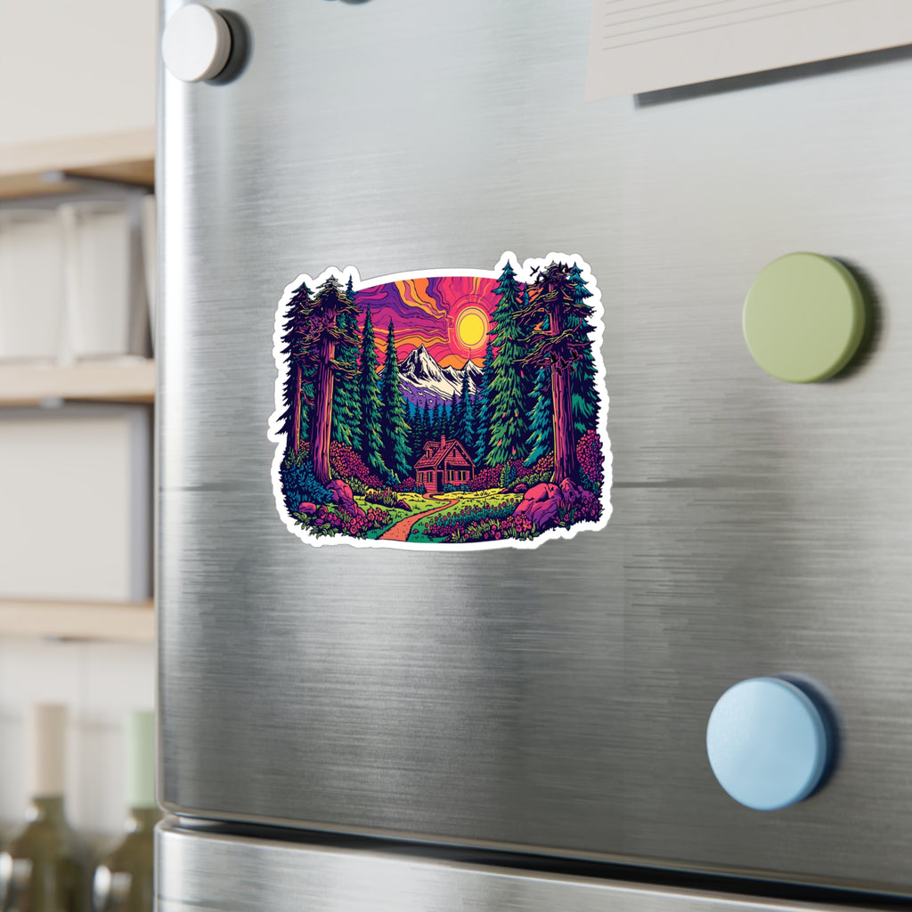 Vinyl Decal | Sunset Forest Cabin Sticker