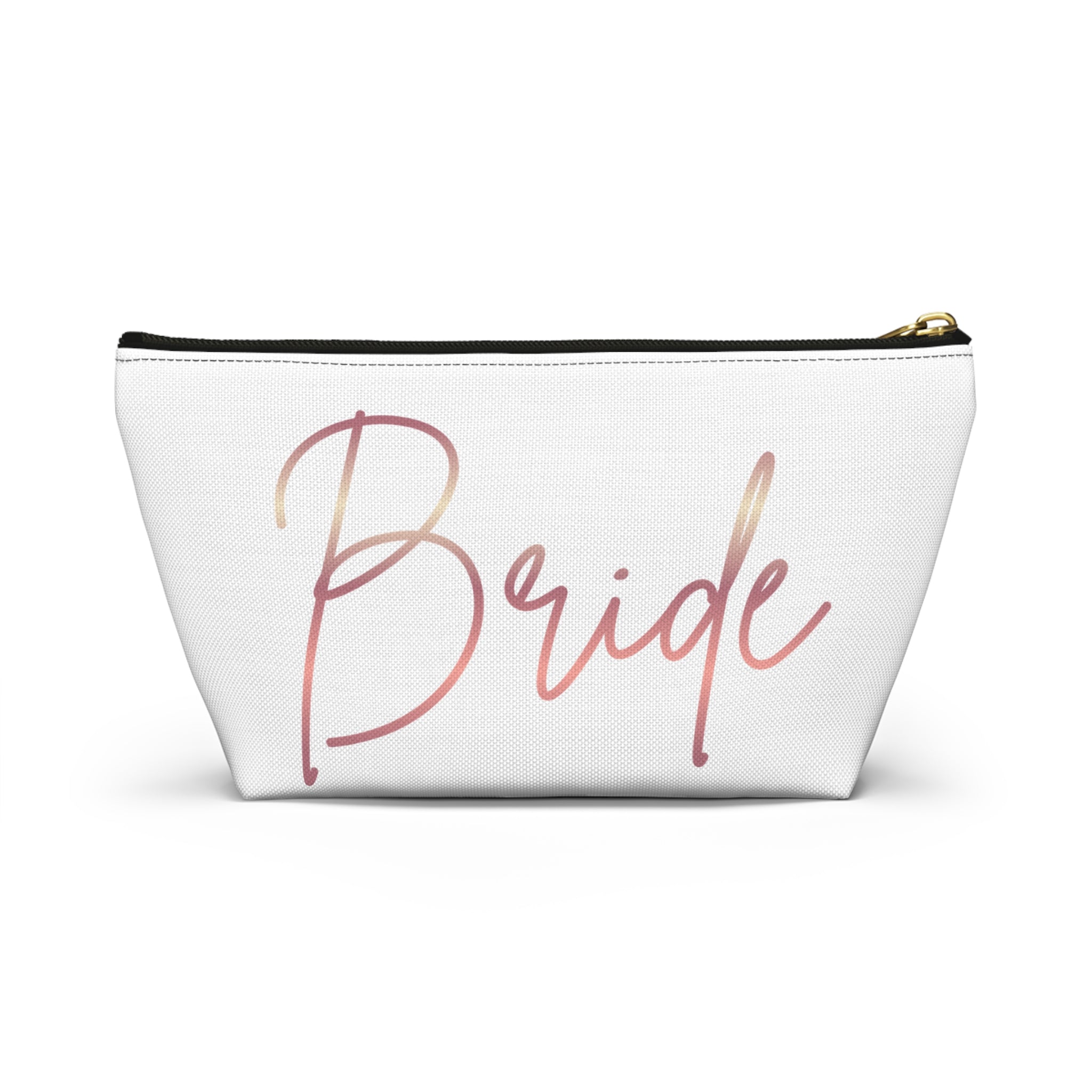 T Bottom Accessory Pouch | 'Bride' Script in Rose Gold Cosmetic Bag