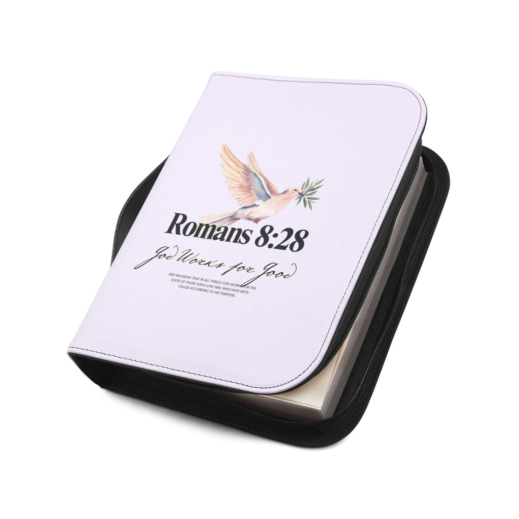 Bible Cover | Romans 8:28 Scripture Dove with Olive Branch Zippered Case