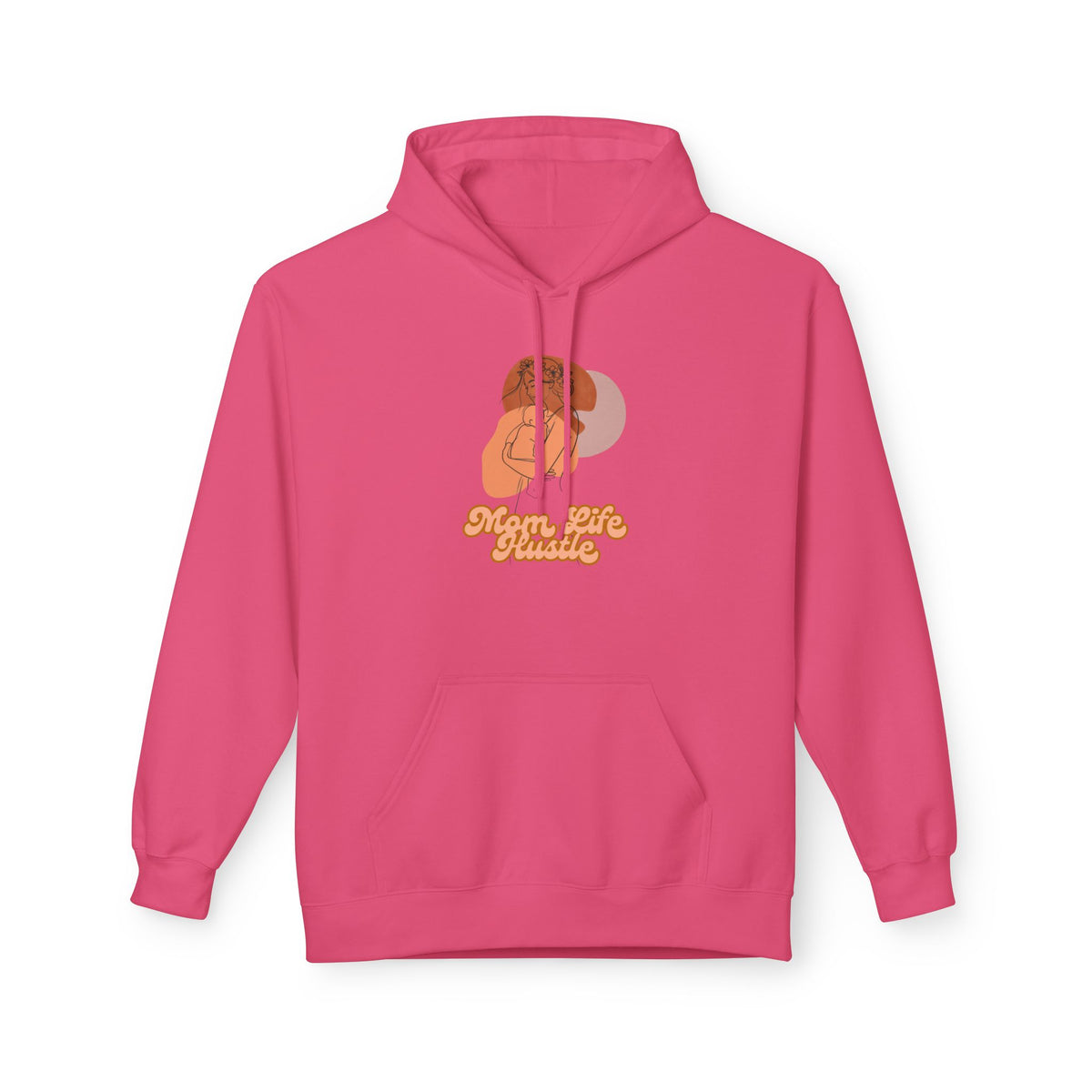 'Mom Life Hustle' Retro Hoodie | Delicate Line Illustration of a Mother & Baby