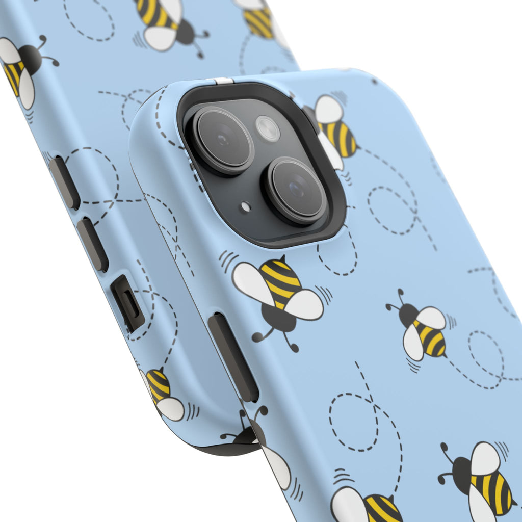 Phone Case | Sky Blue Bee Pattern Magnetic Impact-Resistant Phone Case