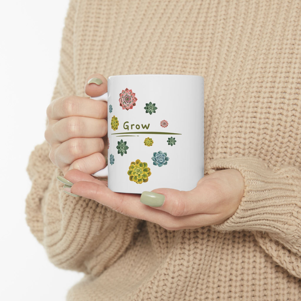 Coffee Mug | 11oz or 15oz 'Grow' Succulent Ceramic Mug