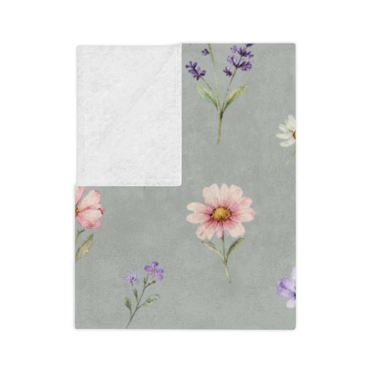 Pastel Wildflowers on Muted Olive Velveteen Throw