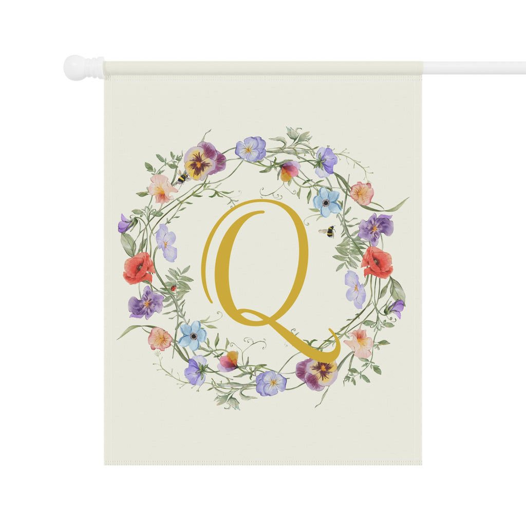 Home & Garden Banner | 'Q' Monogram Wildflowers Wreath Flag