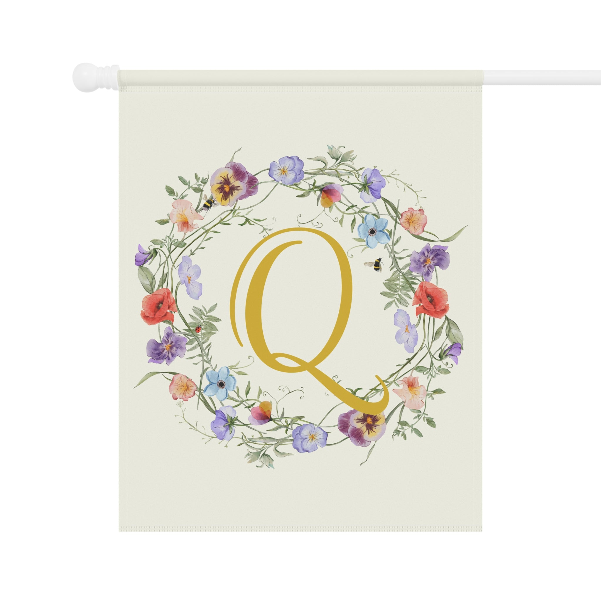 Home & Garden Banner | 'Q' Monogram Wildflowers Wreath Flag