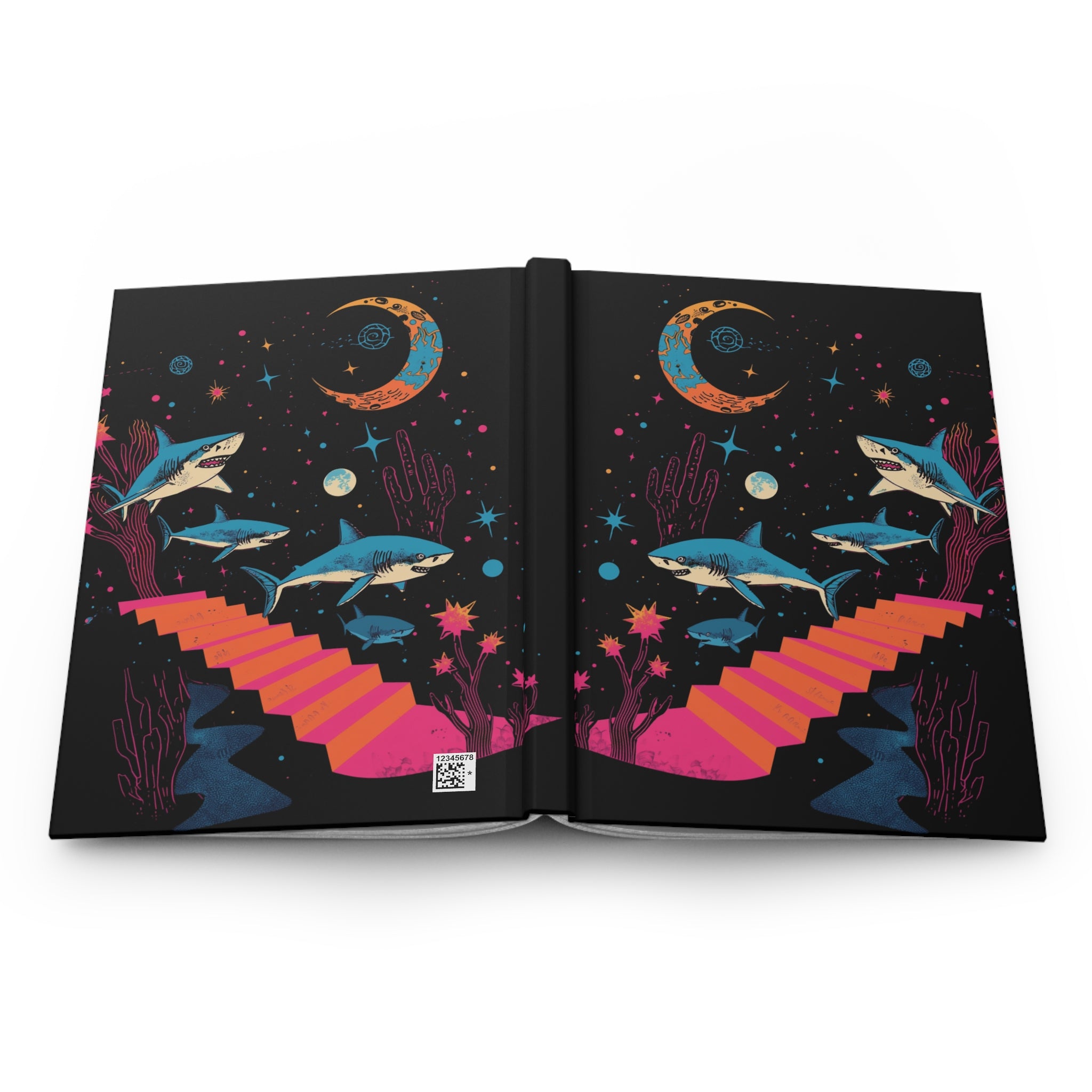 Journal | Surreal Sharks Moonlit Stairs Hardcover Notebook