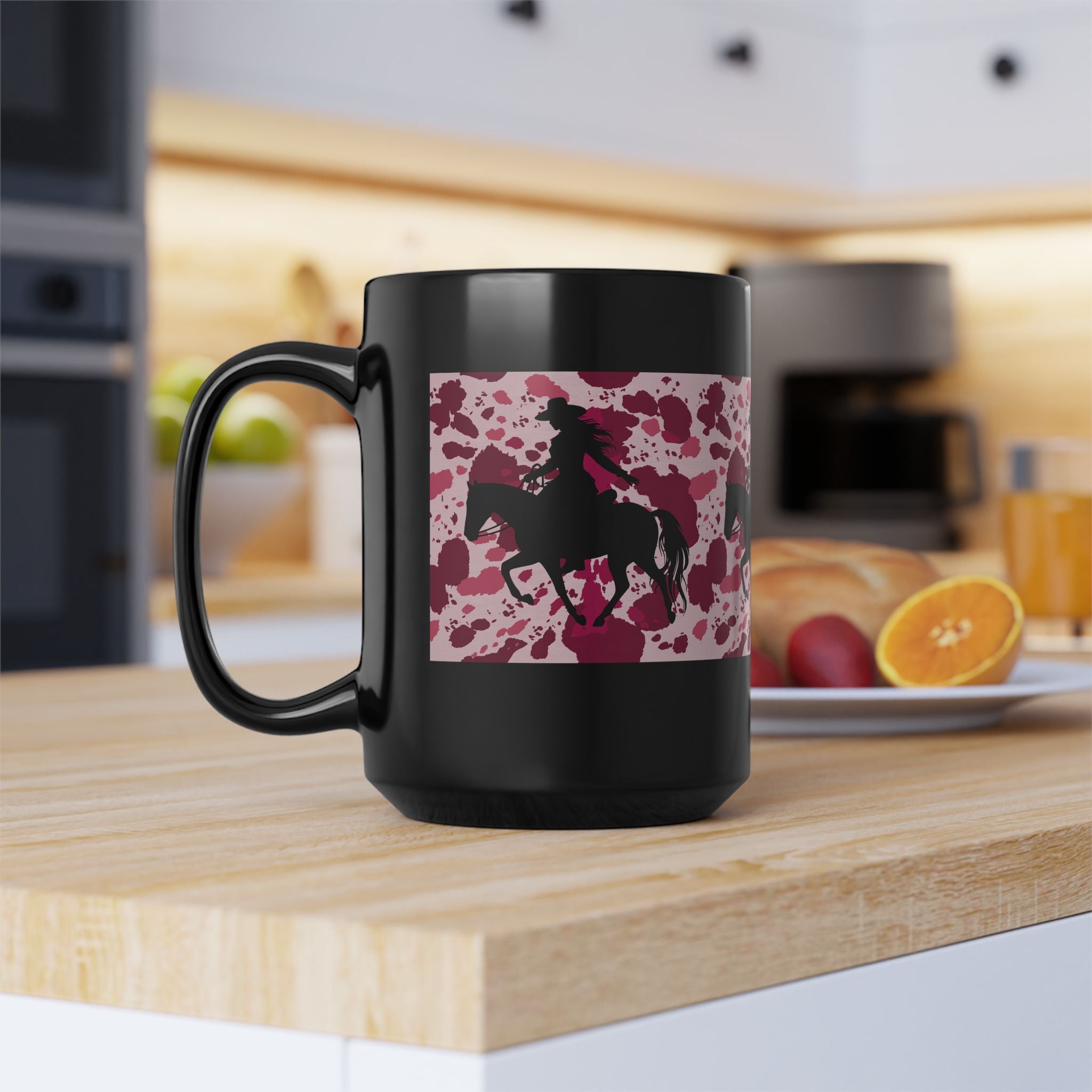 Coffee Mug | Pink Splatter Cowgirl Silhouette Black 11 oz or 15 oz