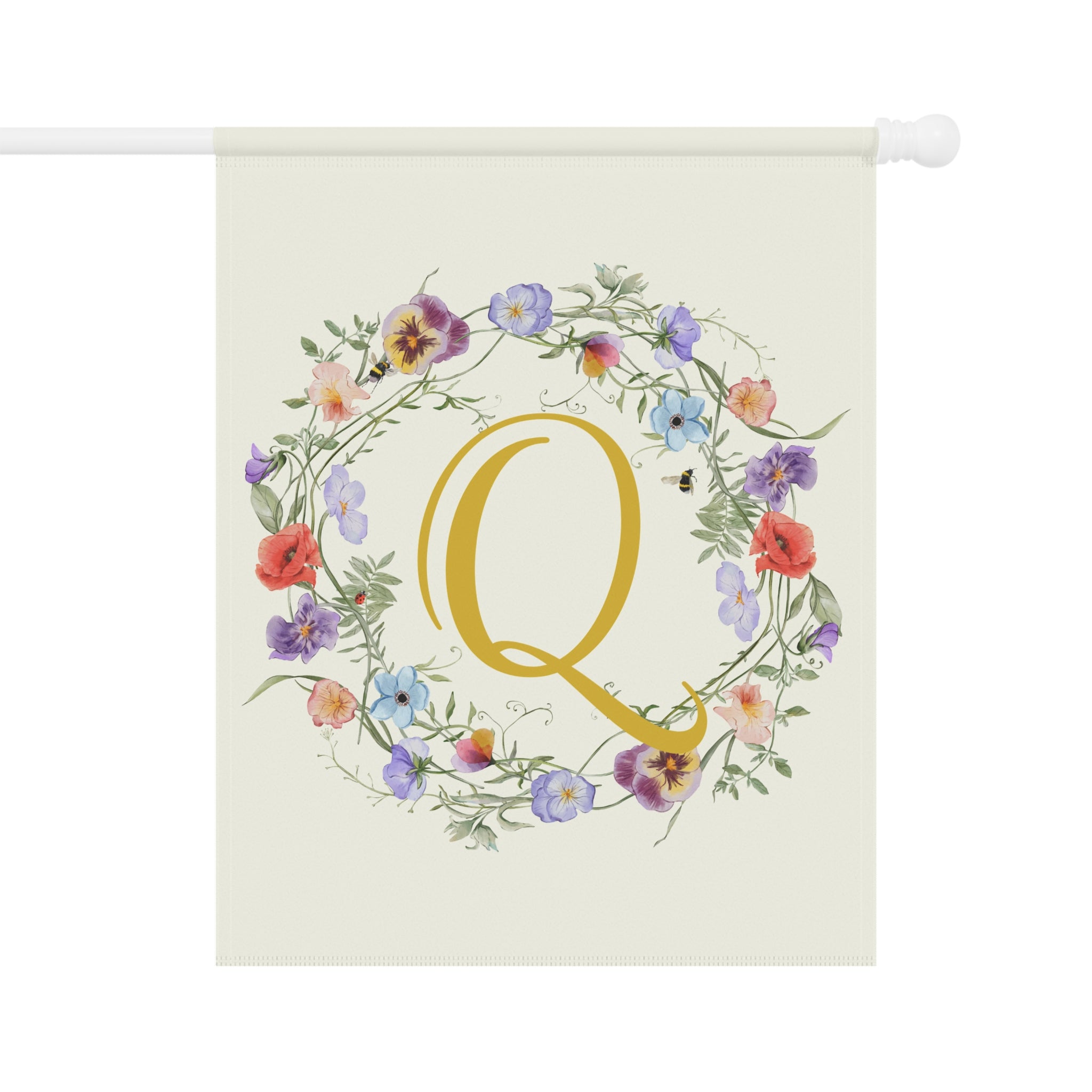 Home & Garden Banner | 'Q' Monogram Wildflowers Wreath Flag