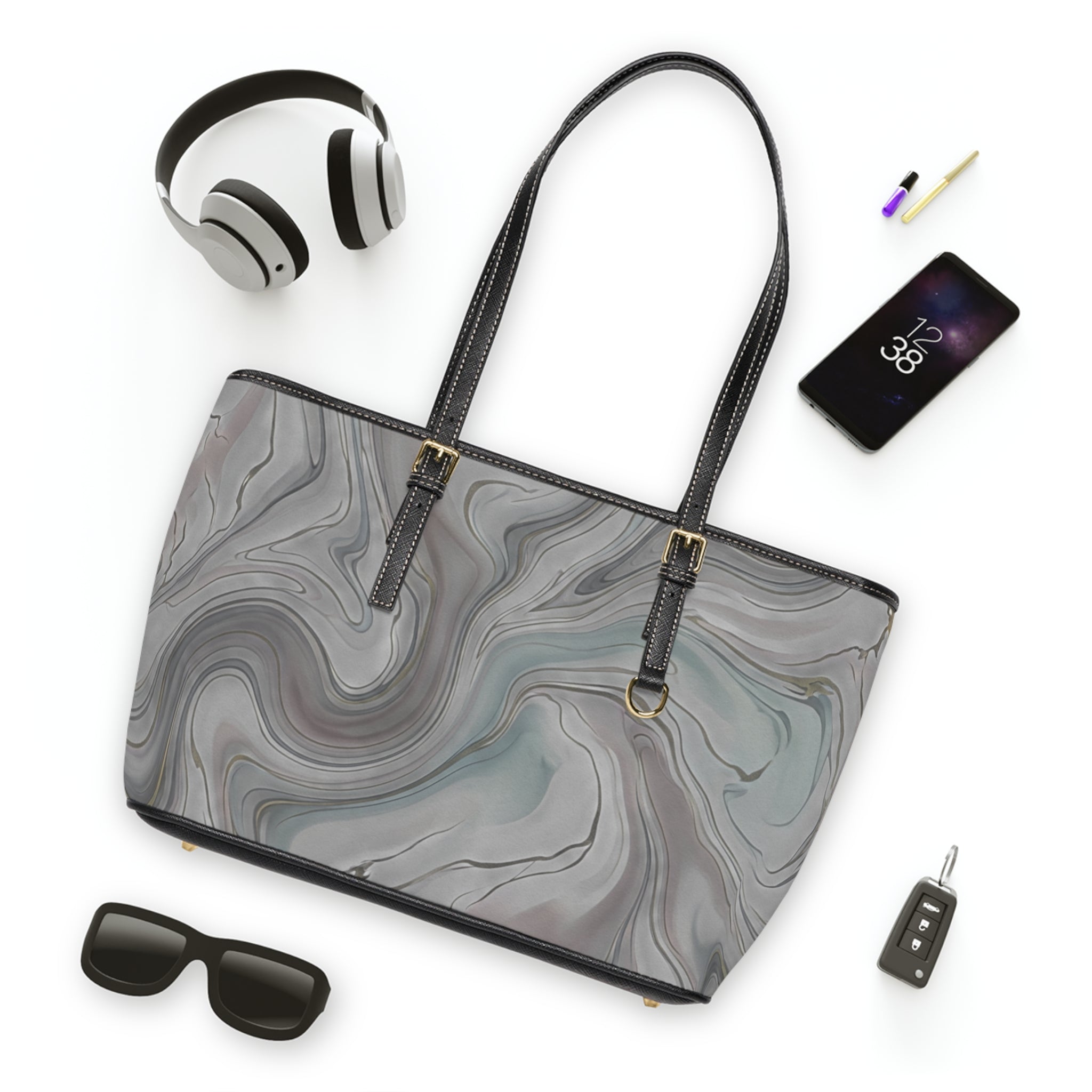 Handbag | Elegant Grey Marble Swirl Shoulder Bag for Everyday & Work