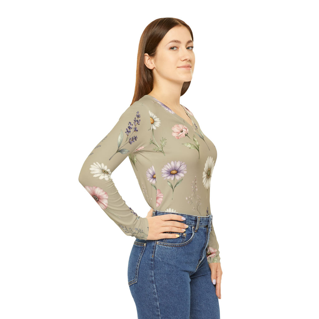 Pastel Wildflower V-Neck Long Sleeve Shirt