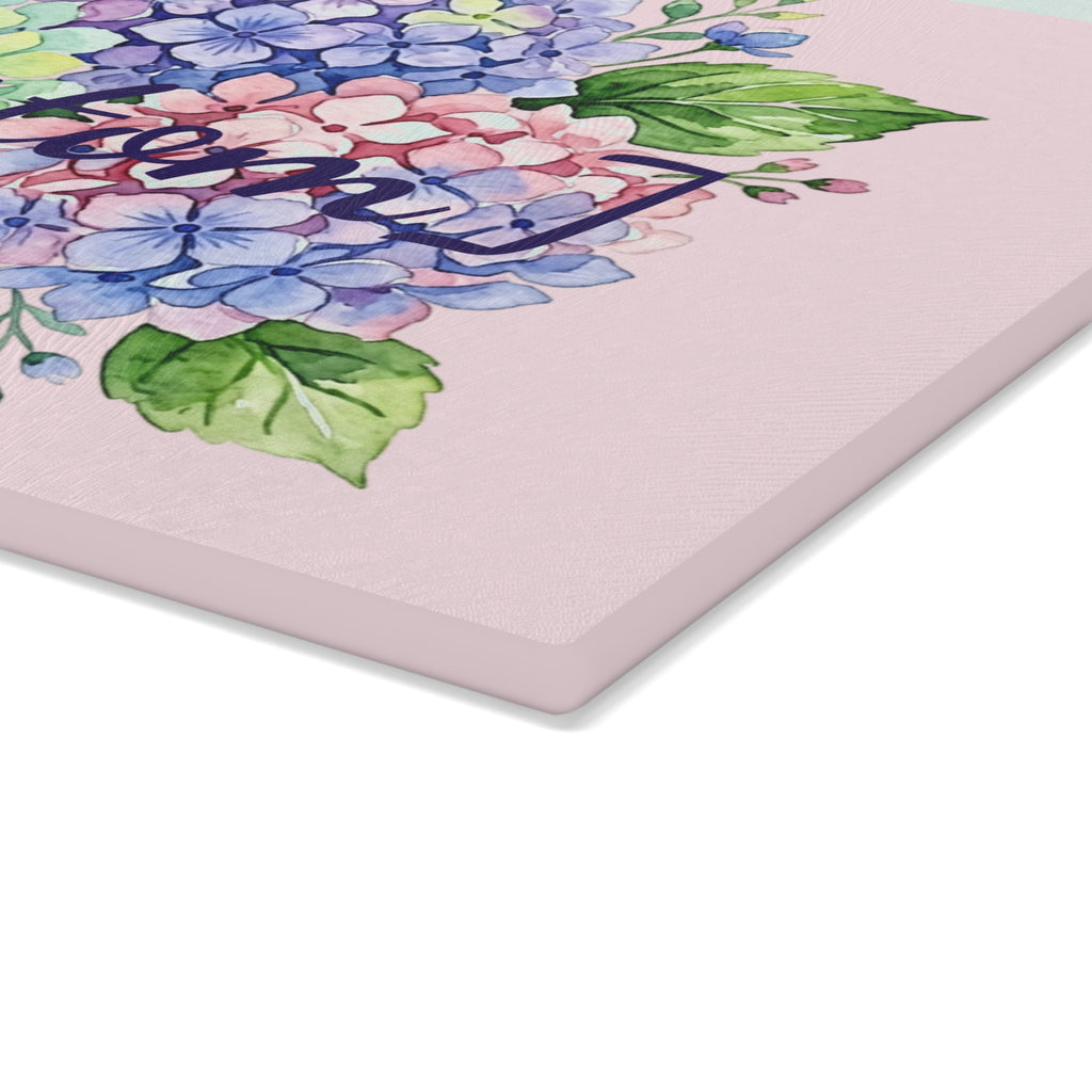 Glass Cutting Board | Customizable Pastel Hydrangeas Kitchen Decor