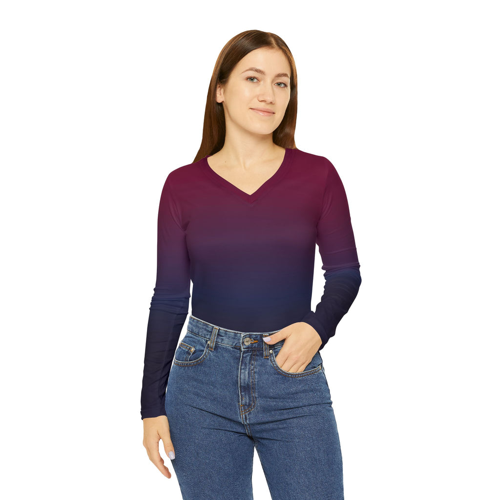 Gradient Ombre Long Sleeve V-Neck Shirt