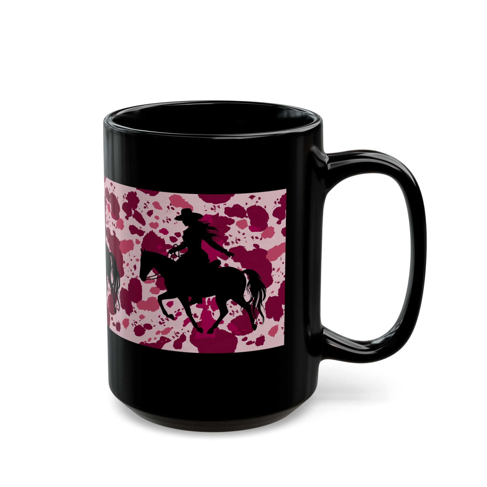 Coffee Mug | Pink Splatter Cowgirl Silhouette Black 11 oz or 15 oz
