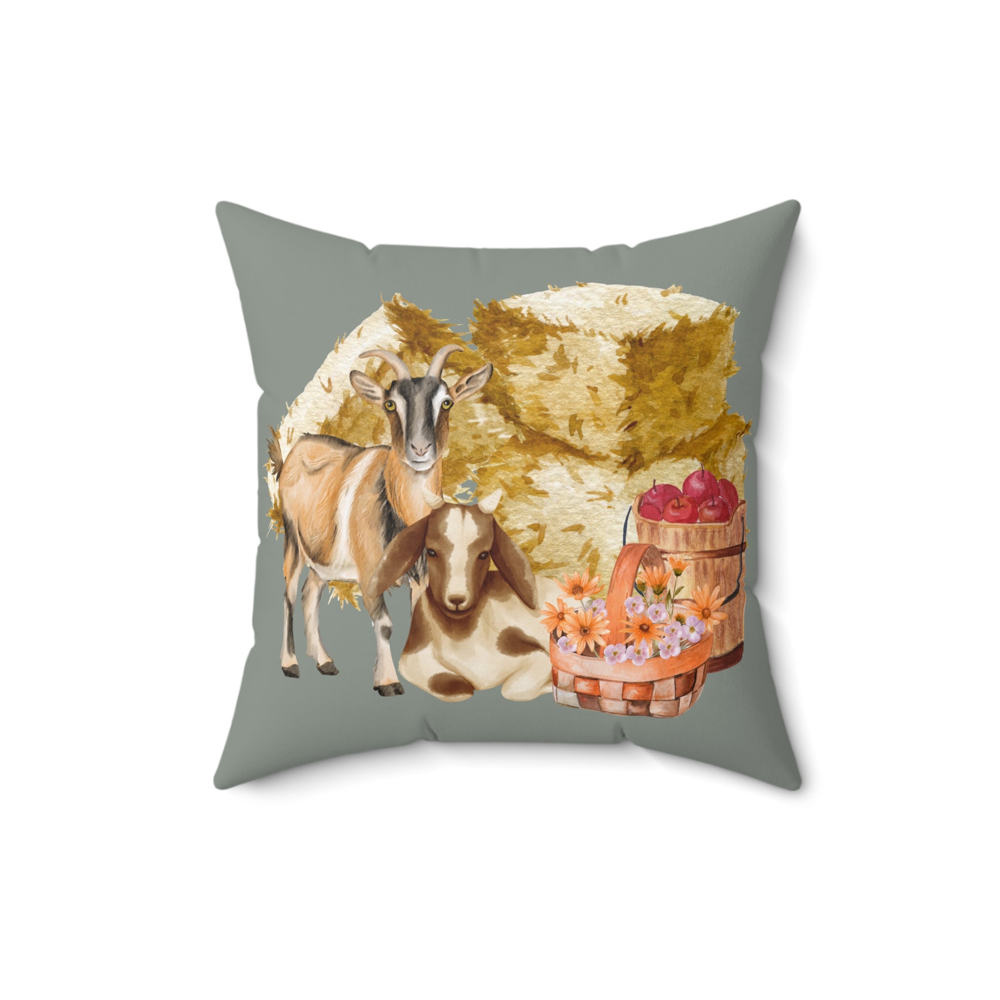 Throw Pillow | Rustic Farmhouse Animal with Baskets & Apples Square Pillow