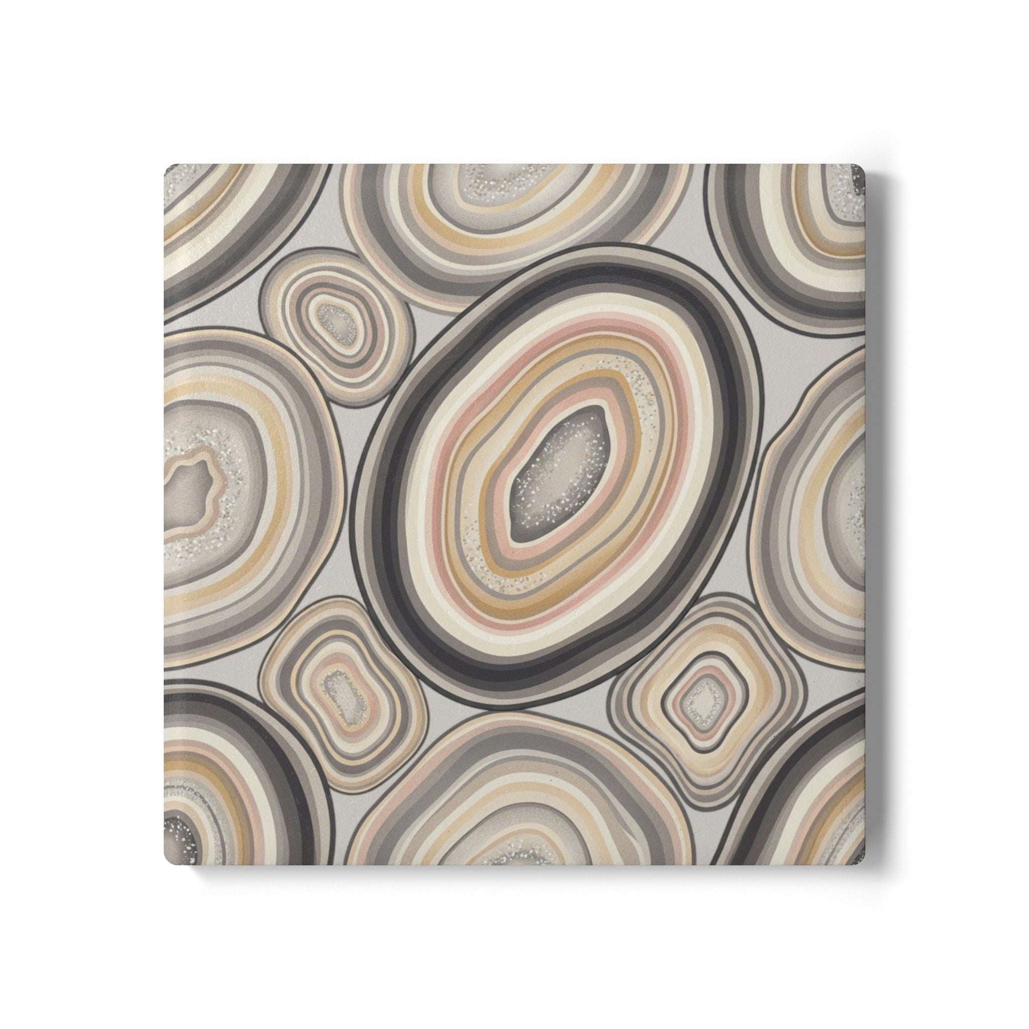 Ceramic Coasters | Neutral Earth Tone Agate Slices Stone Pattern