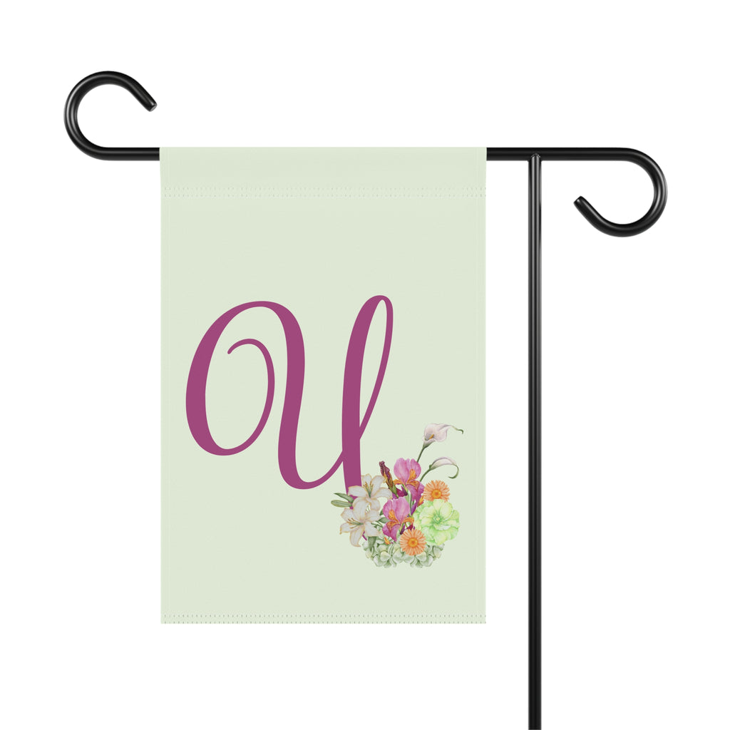 Home & Garden Banner | 'U' Monogram Watercolor Bouquet Flag