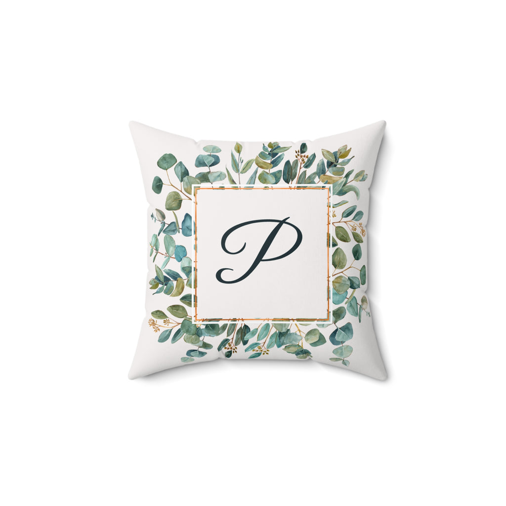 Throw Pillow | Customizable Monogram Botanical Wreath Square Pillow
