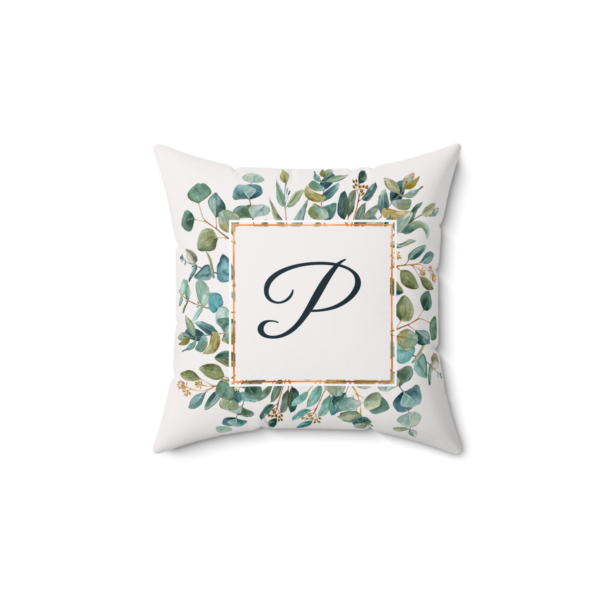 Throw Pillow | Customizable Monogram Botanical Wreath Square Pillow