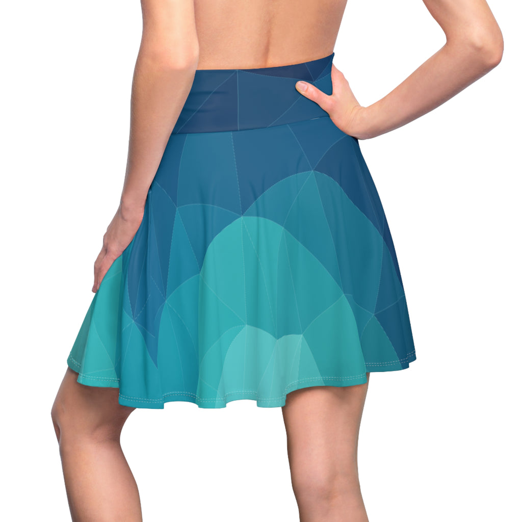 Women's Skater Skirt | Teal Polygon Print Skirt