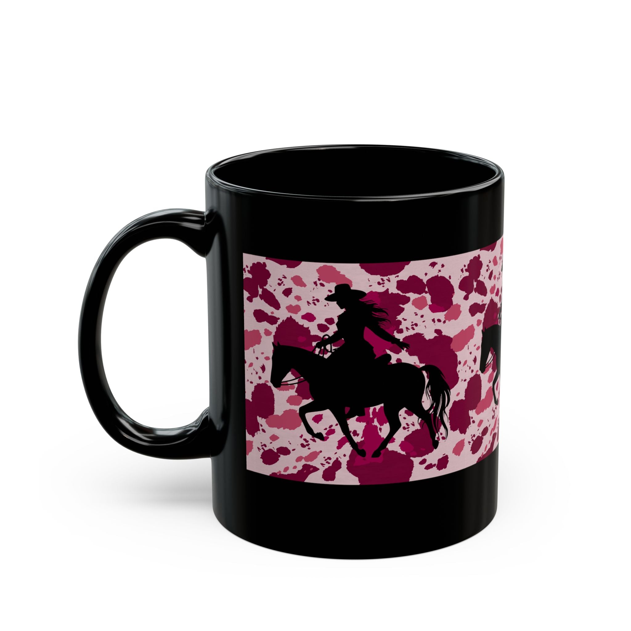 Coffee Mug | Pink Splatter Cowgirl Silhouette Black 11 oz or 15 oz