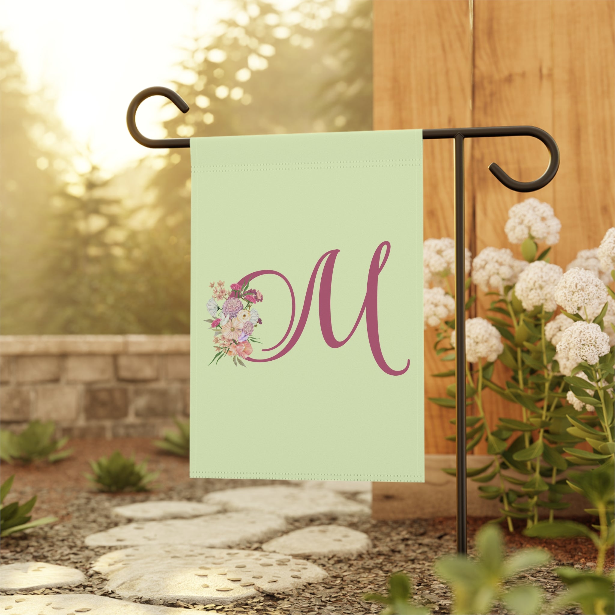 Home & Garden Banner | 'M' Monogram Crisp Colors Floral Flag