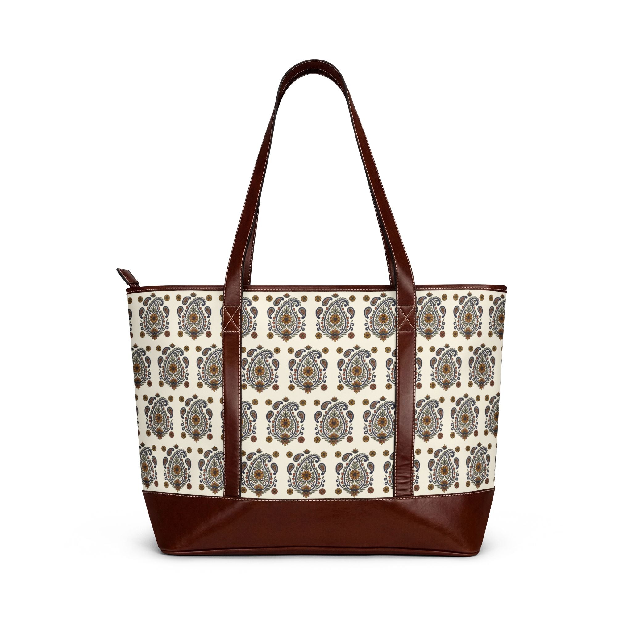 Handbag | Brown Leather Trimmed Vintage Floral Everyday Shoulder Bag