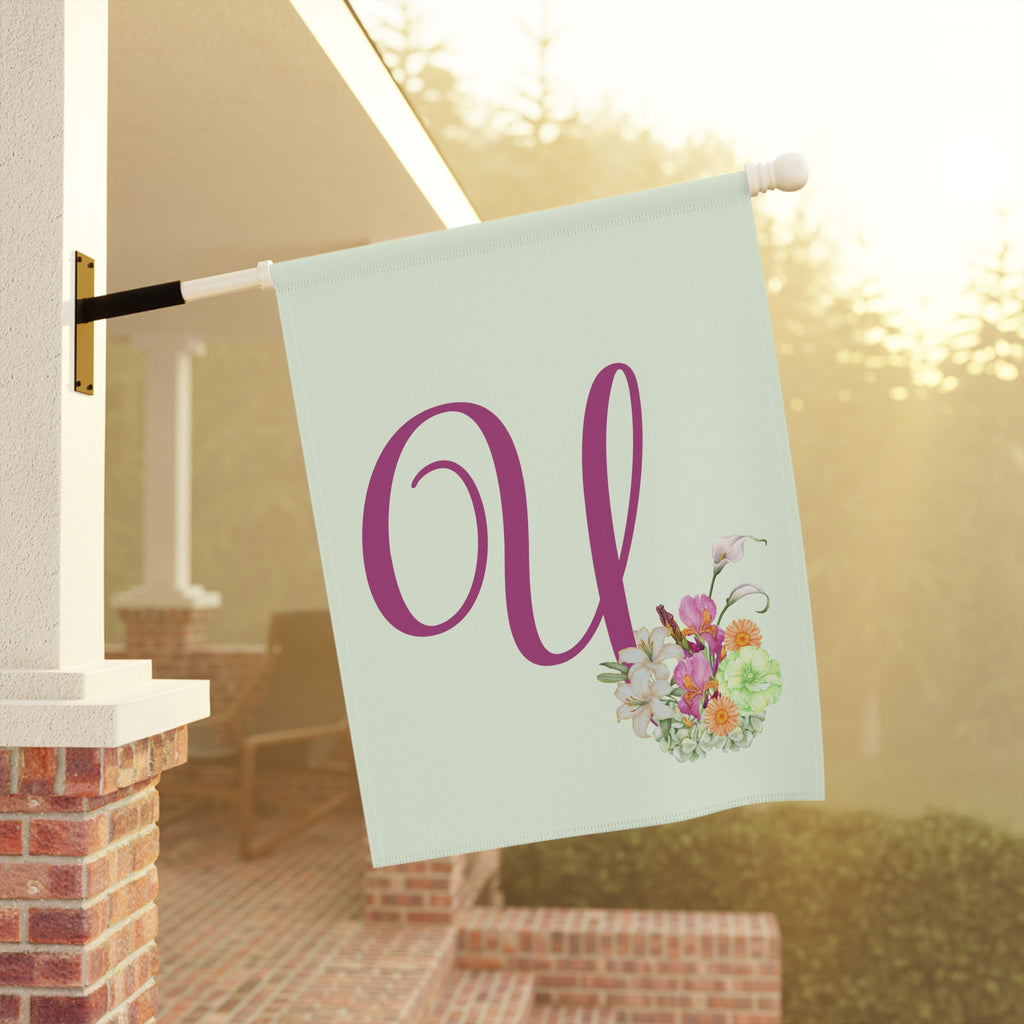 Home & Garden Banner | 'U' Monogram Watercolor Bouquet Flag