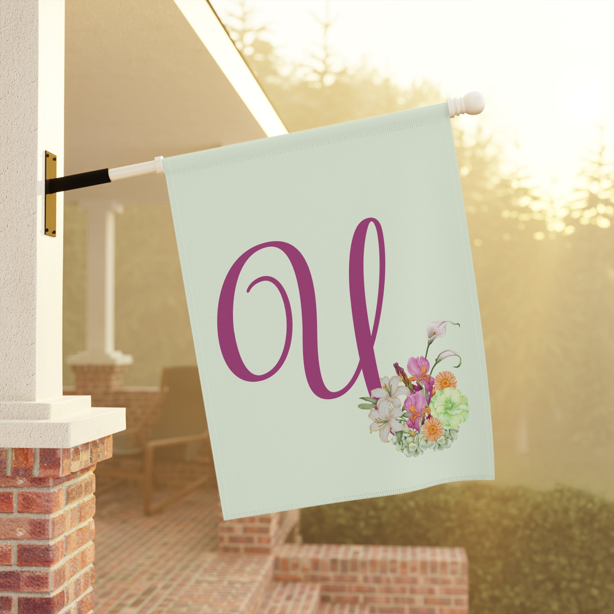 Home & Garden Banner | 'U' Monogram Watercolor Bouquet Flag