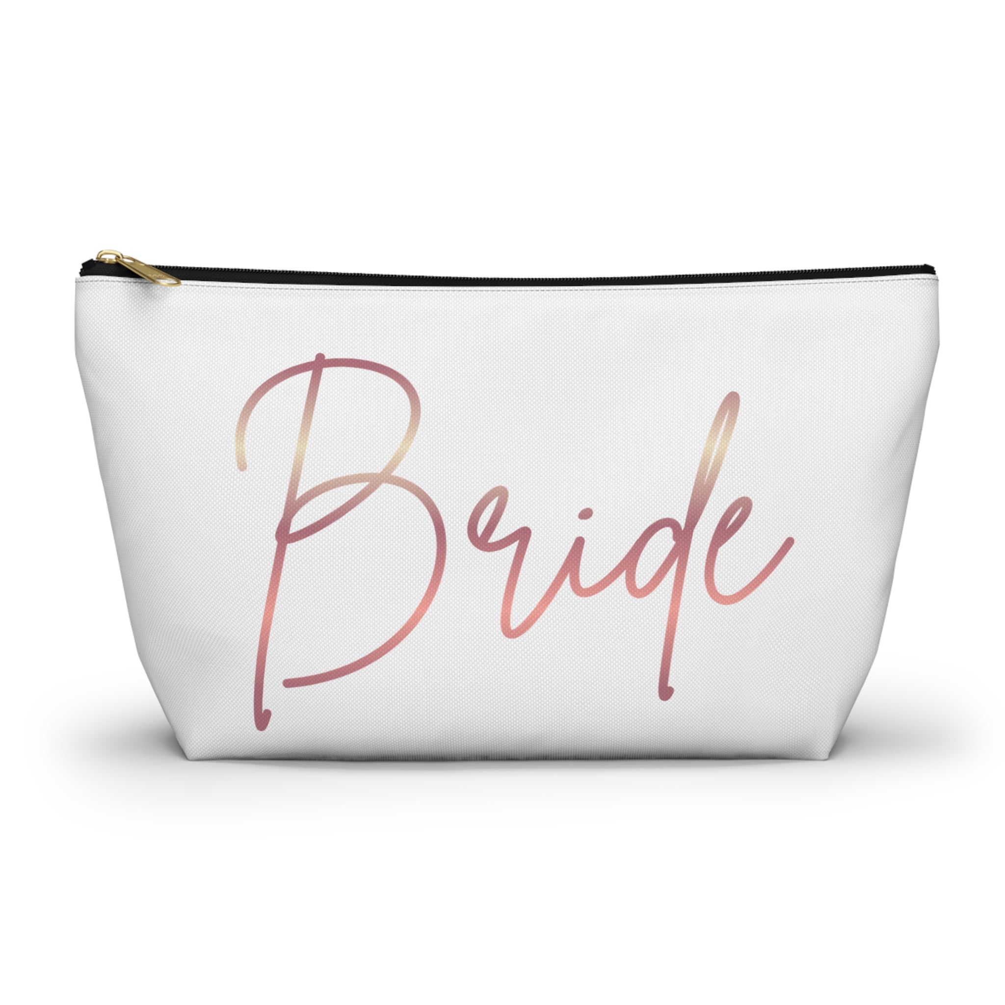 T Bottom Accessory Pouch | 'Bride' Script in Rose Gold Cosmetic Bag